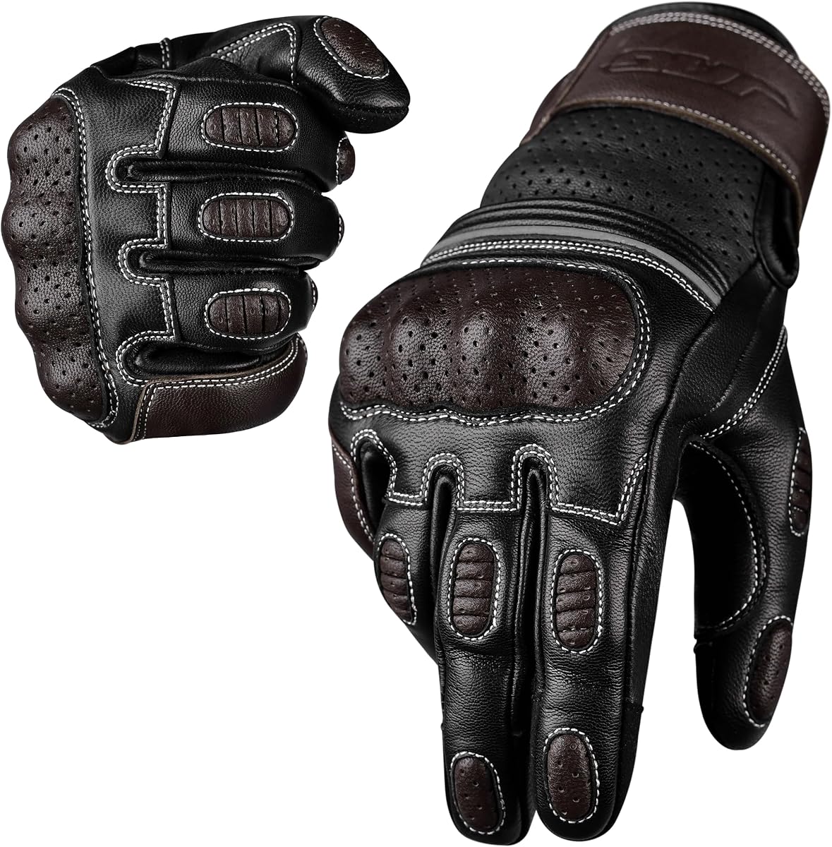 PUNTA. Guantes de motocicleta - Guantes de motocicleta perforados de cuero de primera calidad para hombres con protección para los nudillos | Guantes de moto con pantalla táctil