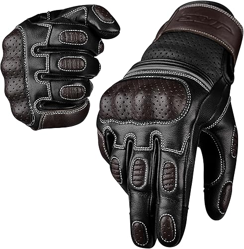 J.A.G. Motorcycle Gloves, Leather Perforated Motorcycle Gloves for Men with Knuckle Protection, Touchscreen Motorbike Gloves