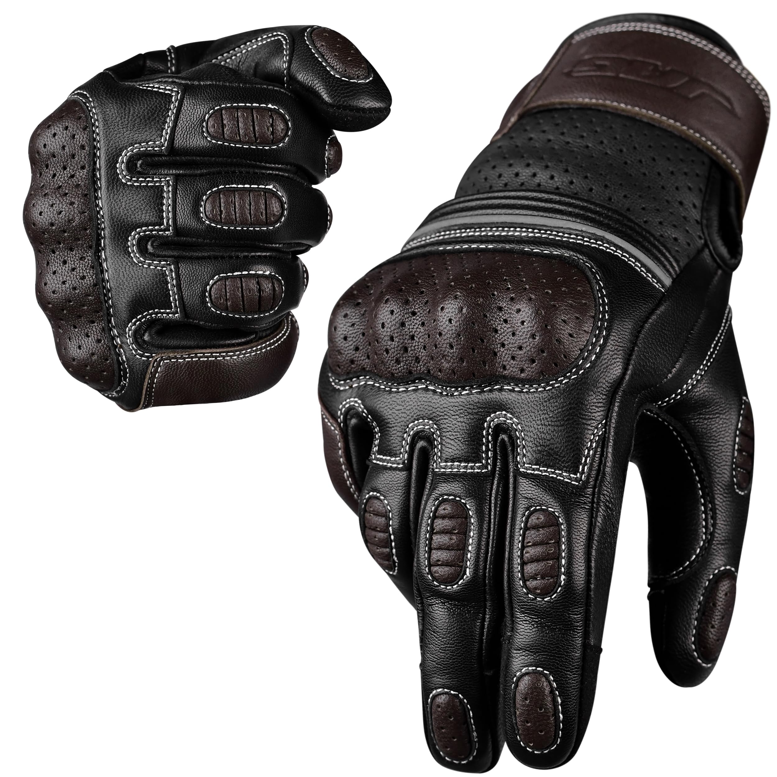 Motorcycle Gloves, Leather Perforated Motorcycle Gloves for Men with Knuckle Protection, Touchscreen Motorbike Gloves