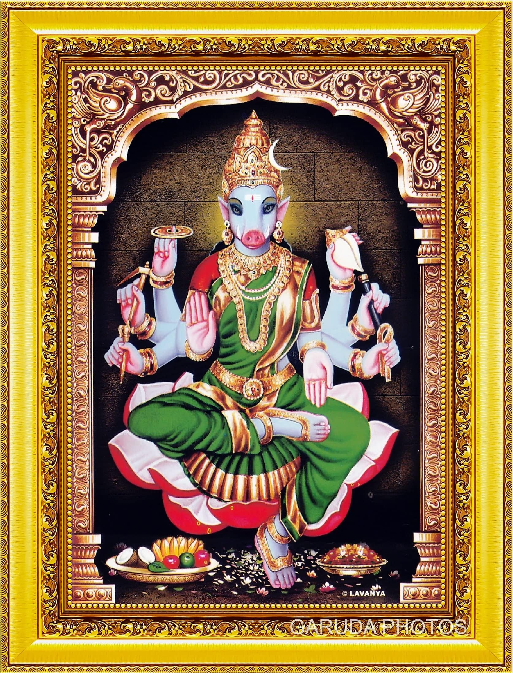 Garuda Photos - Goddess Sri Varahi Amman Devi Photo Frame (Gold Colour) (Regular 13 X 10 Inch)