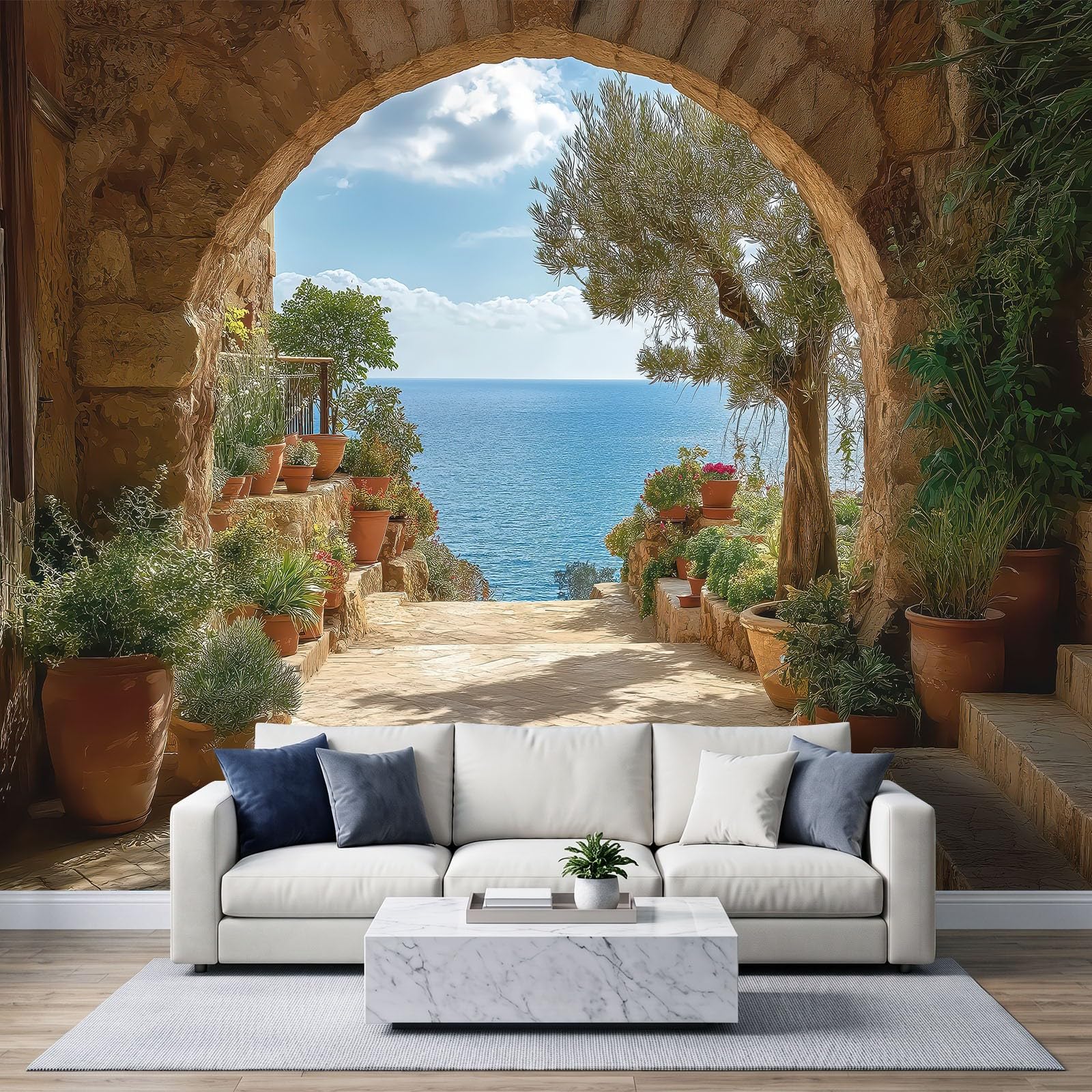 Générique 200 x 140 cm panoramiczna tapeta z krajobrazem architektura kamienny łuk 3D projekt ścienny, dekoracja ścienna do zdjęć, tapety z włókniny dekoracja ścienna salon sypialnia, beżowy