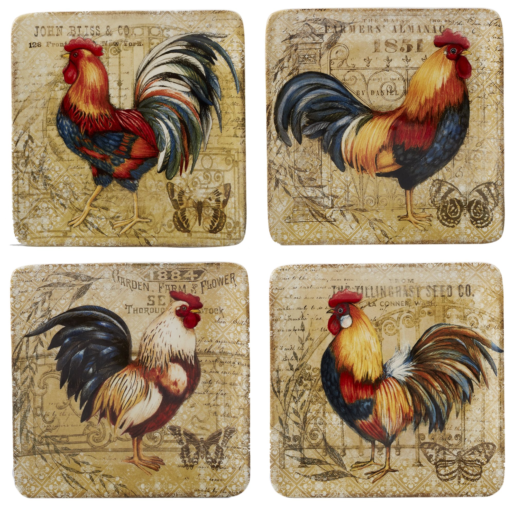 Certified International - 23651SET4 Certified International Gilded Rooster Set/4 Salad Plate 8.5", Assorted Designs,One Size, Multicolored
