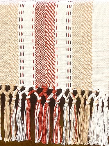 Miniatura 2 de CHARDIN HOME Camino de mesa de algodón reciclado marfil, beige y óxido, caminos de mesa tejidos a mano con flecos anudados, 14 x 72 pulgadas, ideal