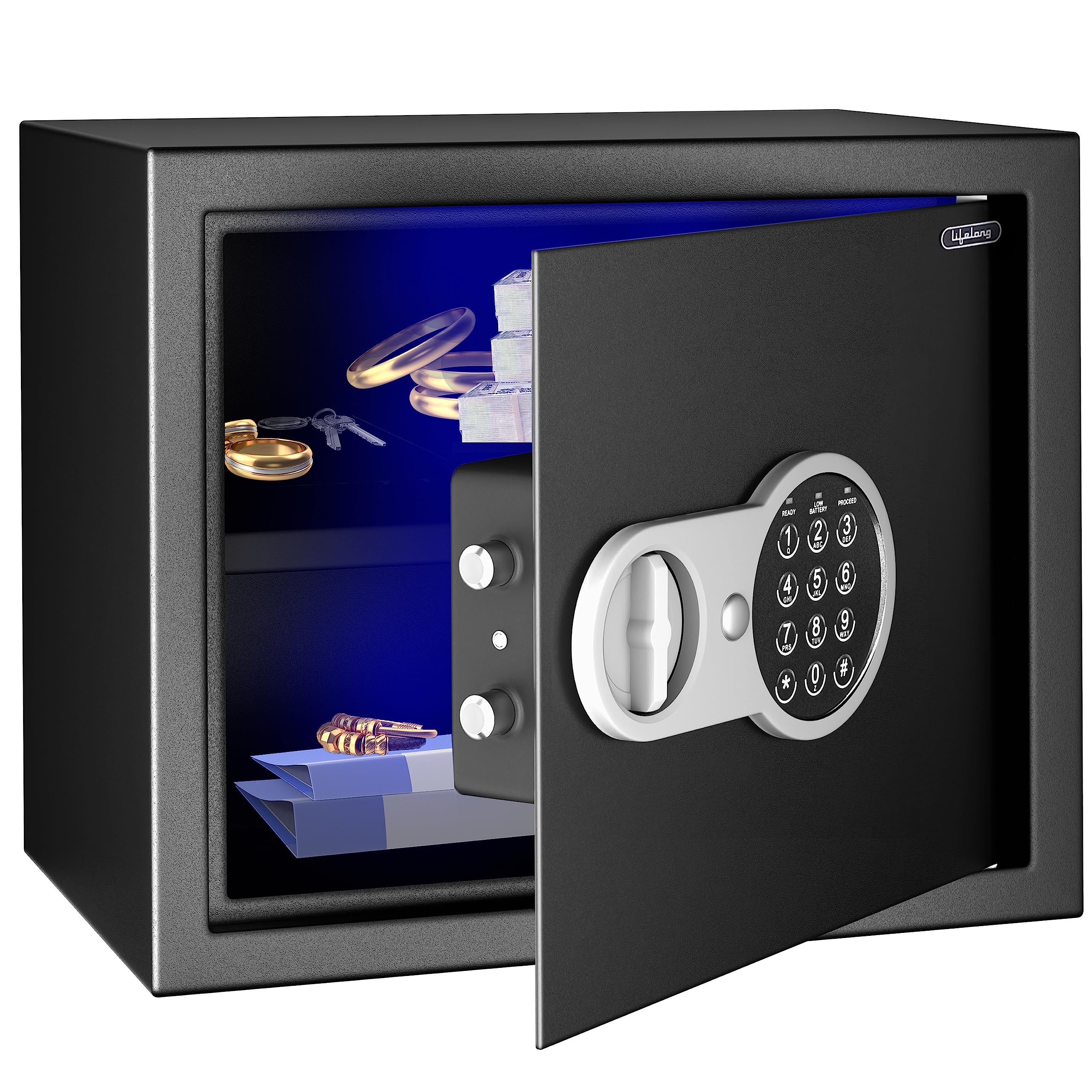 Lifelong 34 L Carbon Steel Digital Safe Locker Box For Home & Office | Inbuilt LED Light | Essential Smart Home Locker for Gold, Jewellery, Cash | Tijori Box, Wardrobe Compatible, 1 Yr Warranty, Black-image-21