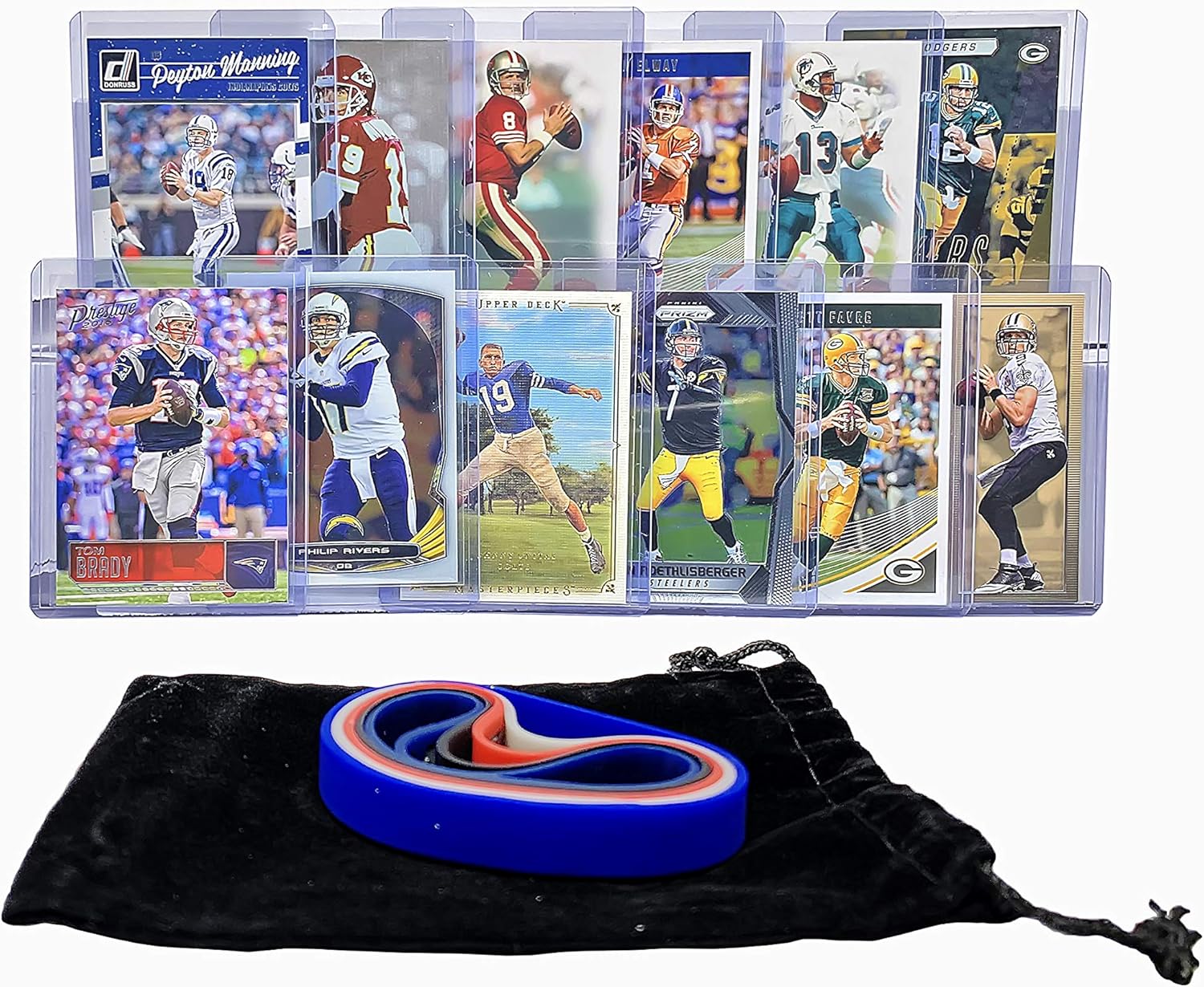 Football Cards: QB Goats (12) Tom Brady, Drew Brees, Peyton Manning, Dan Marino, Steve Young, Aaron Rodgers, Joe Montana, Brett Favre, Ben Roethlisberger, Philip Rivers, Johnny Unitas, John Elway Card