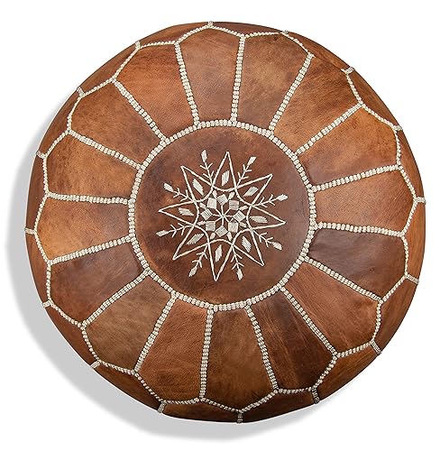 Premium Moroccan Leather Pouf - Handmade - Delivered Stuffed -