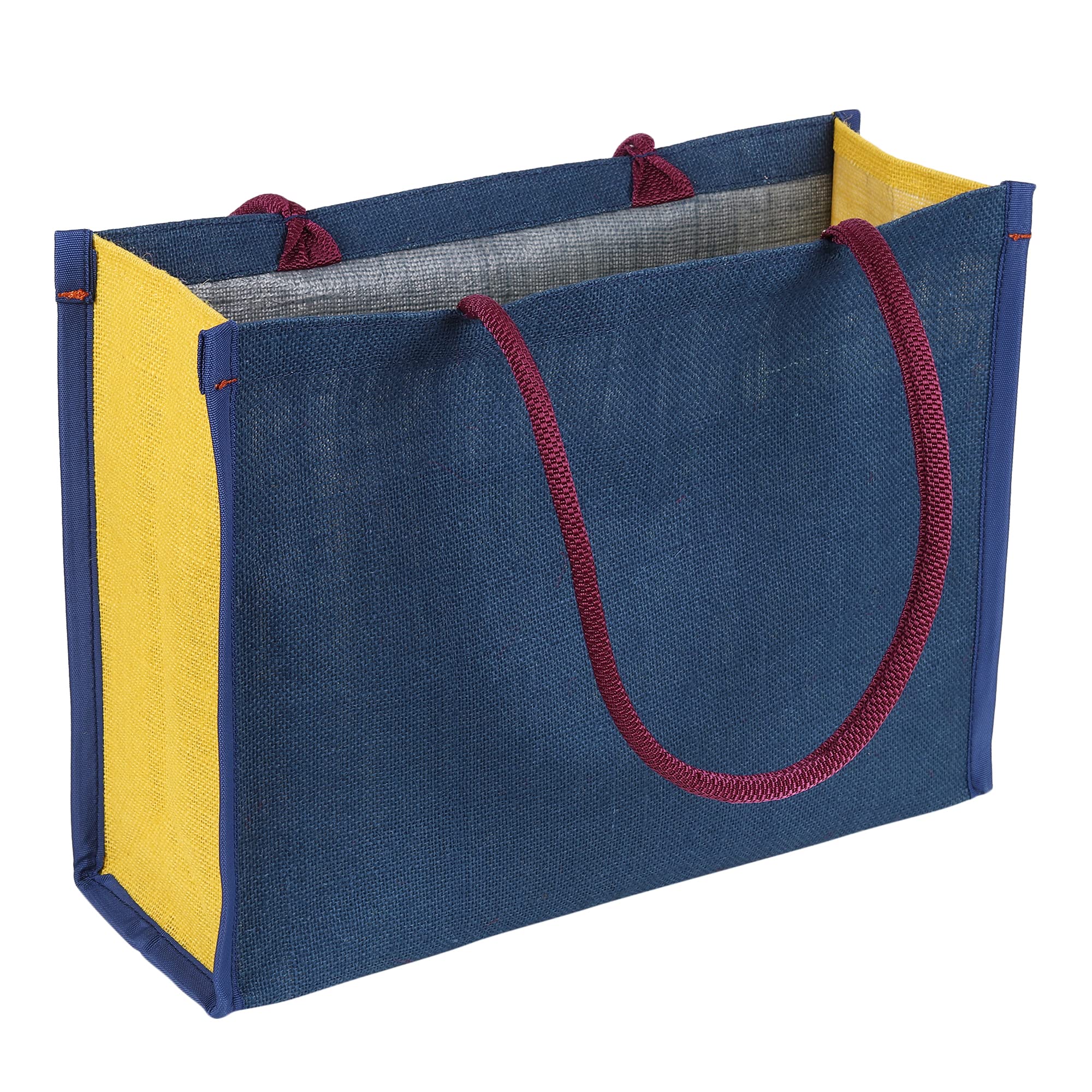 SHIBUI Jute Bag with Strong Padded Handles – Reusable Large Shopping Bag for Groceries, Office Tiffin, Bottles, Travel and Gifts | Foldable, Lightweight Bags for Travel, Picnic, Beach (Pack of 2) 4