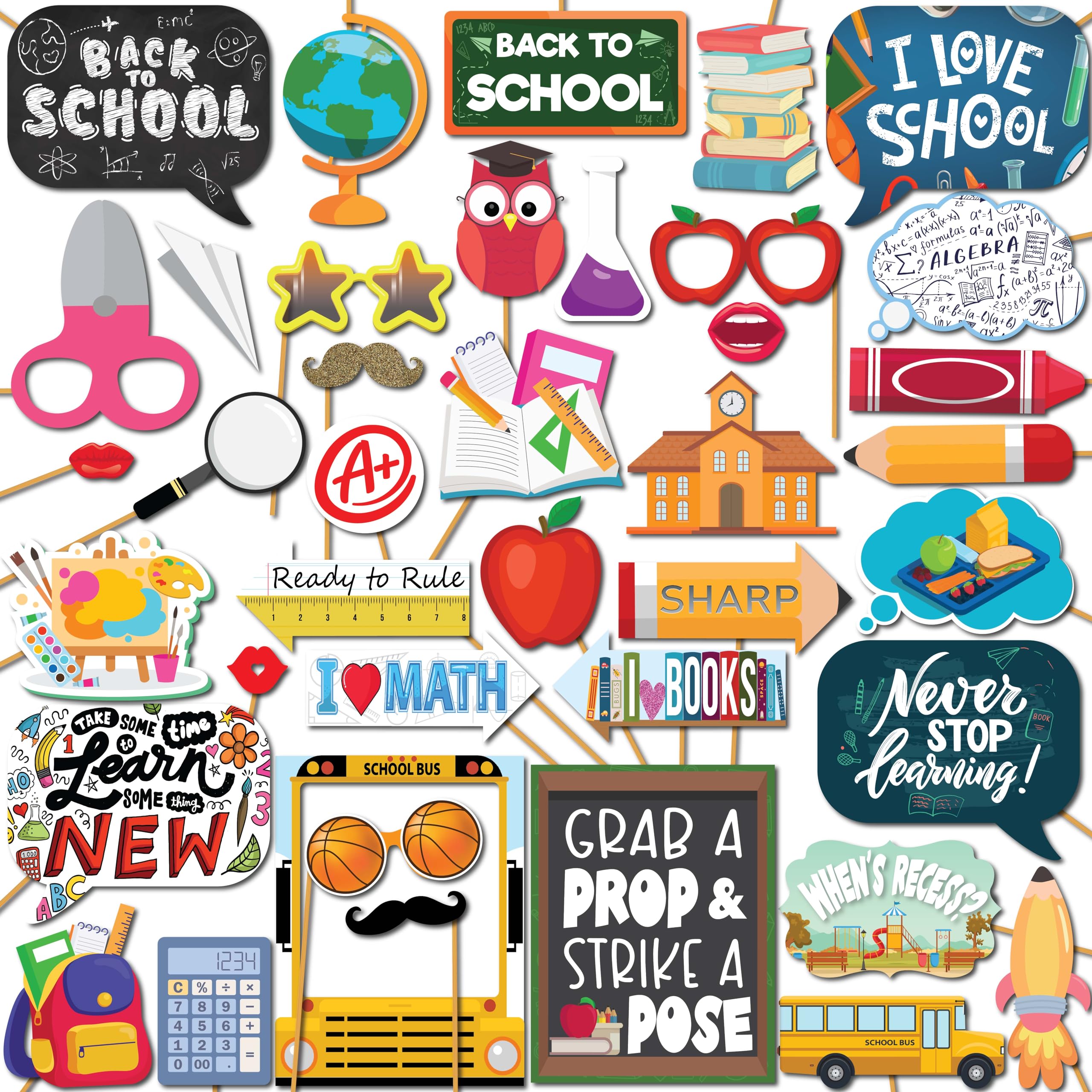 Amazon.com: Back to School Photo Booth Props - 41-pc Photobooth Kit ...