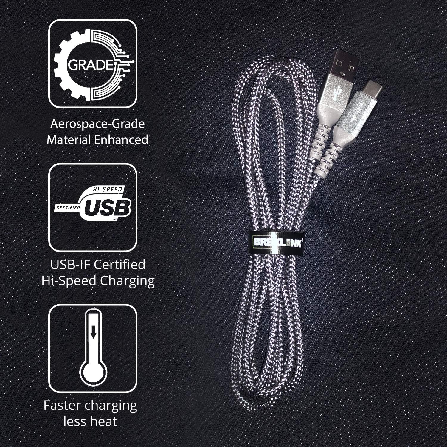 USB C Cable Samsung Galaxy S8 Charger,BrexLink USB C to USB A Charger (6.6ft/2 Pack), Nylon Braided Fast Charging Cord for Samsung Galaxy S10 S9 S8 Note 9, Pixel, LG V30 G6, Nintendo Switch(Grey)