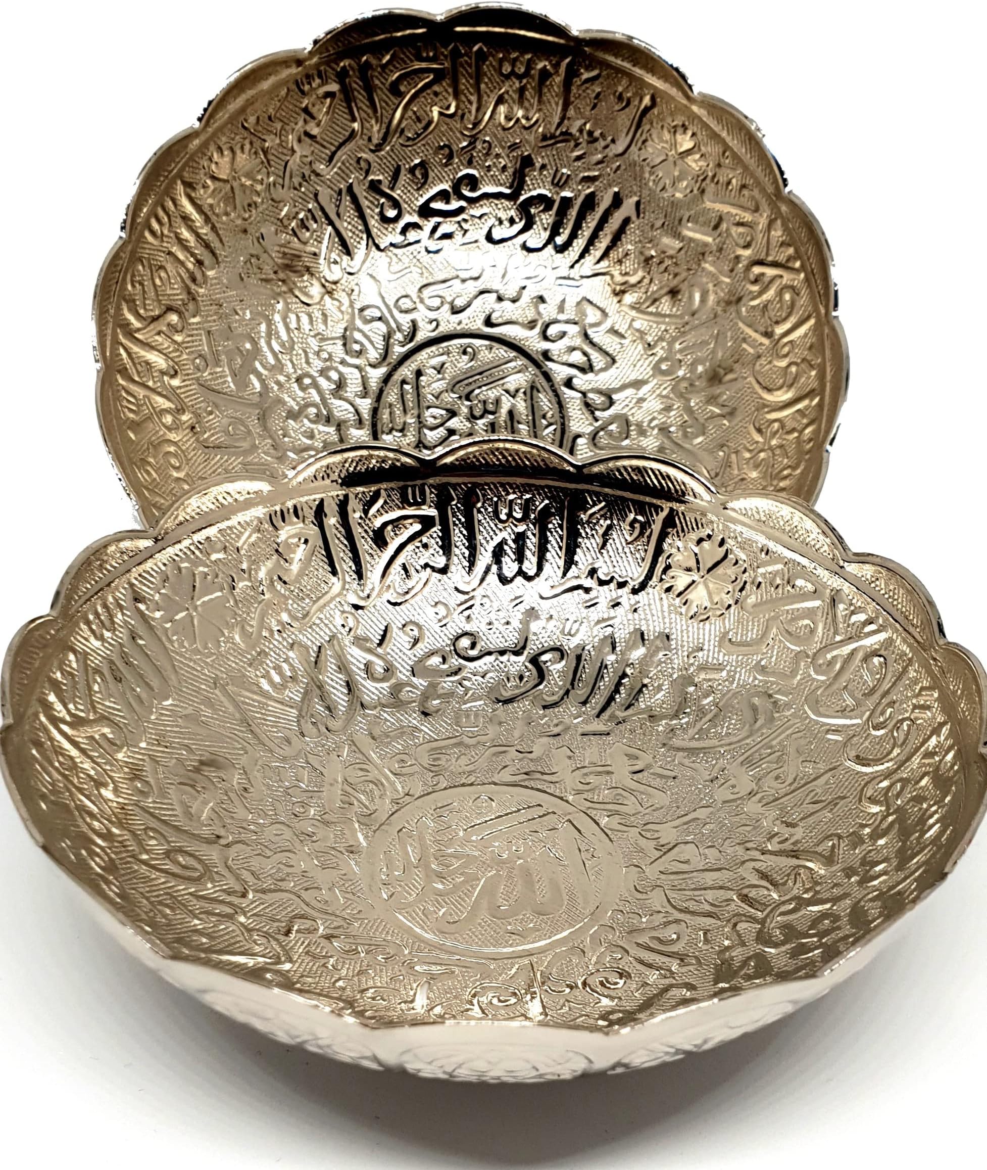TR MAKER - Set of 2 - Ayatul Kursi Bowl Set - Round Decorative Plate - Turkish Delight Bowl, Sugar Bowl - 5" (13cm)