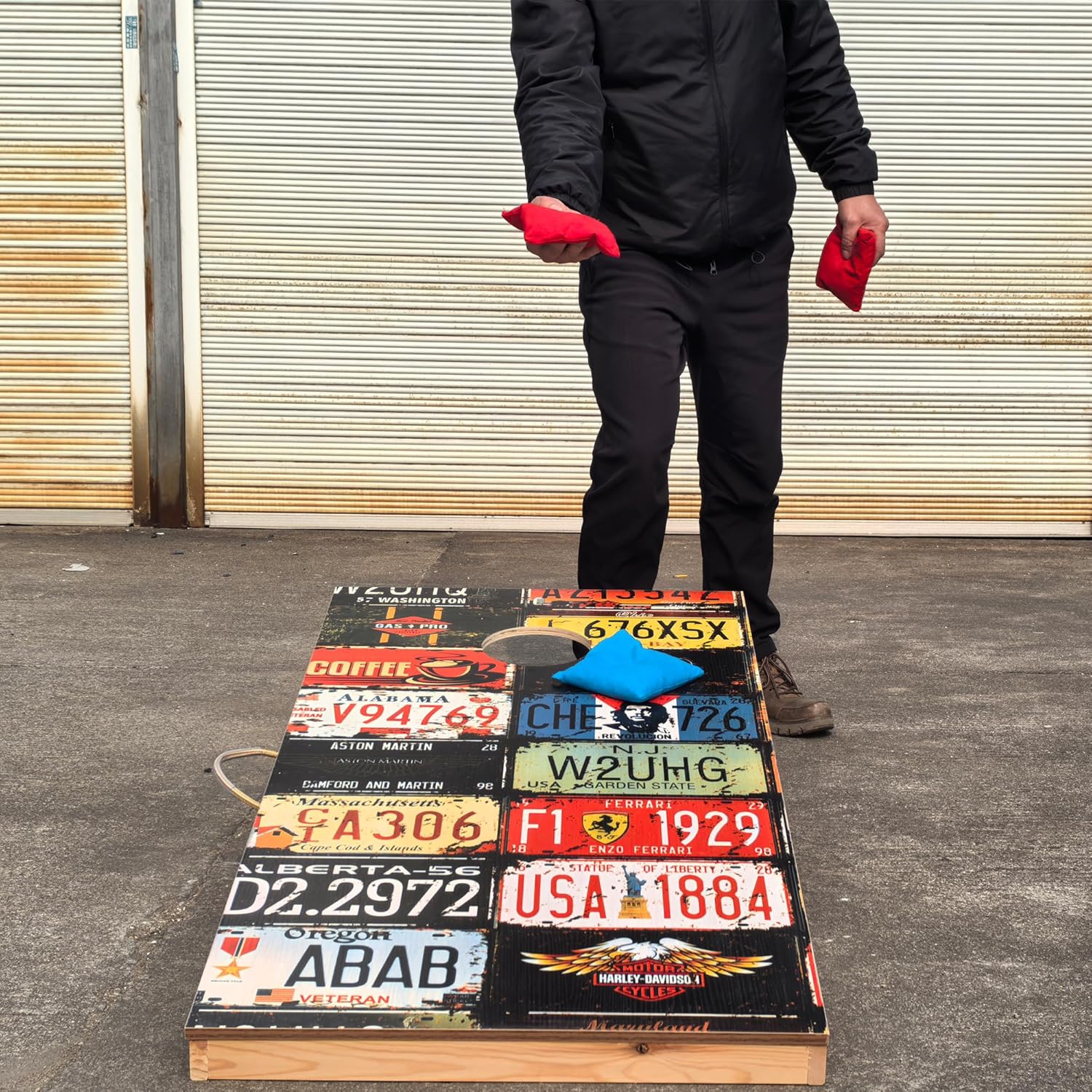 Cornhole Boards Set Regulation Size - 4'x2' Premium Solid Wood Corn Hole Toss Game with 8 Bean Bags