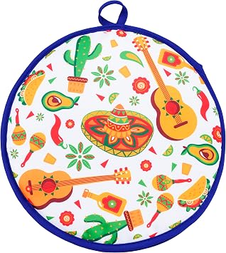 Eichzer 12 Inch Tortilla Warmer, Insulated Cloth Pouch for Tortillas, Tacos, Naan, and Pizza Rolls, Microwavable Fabric Bag Keeps Food Warm for One Hour Mexican Style, White