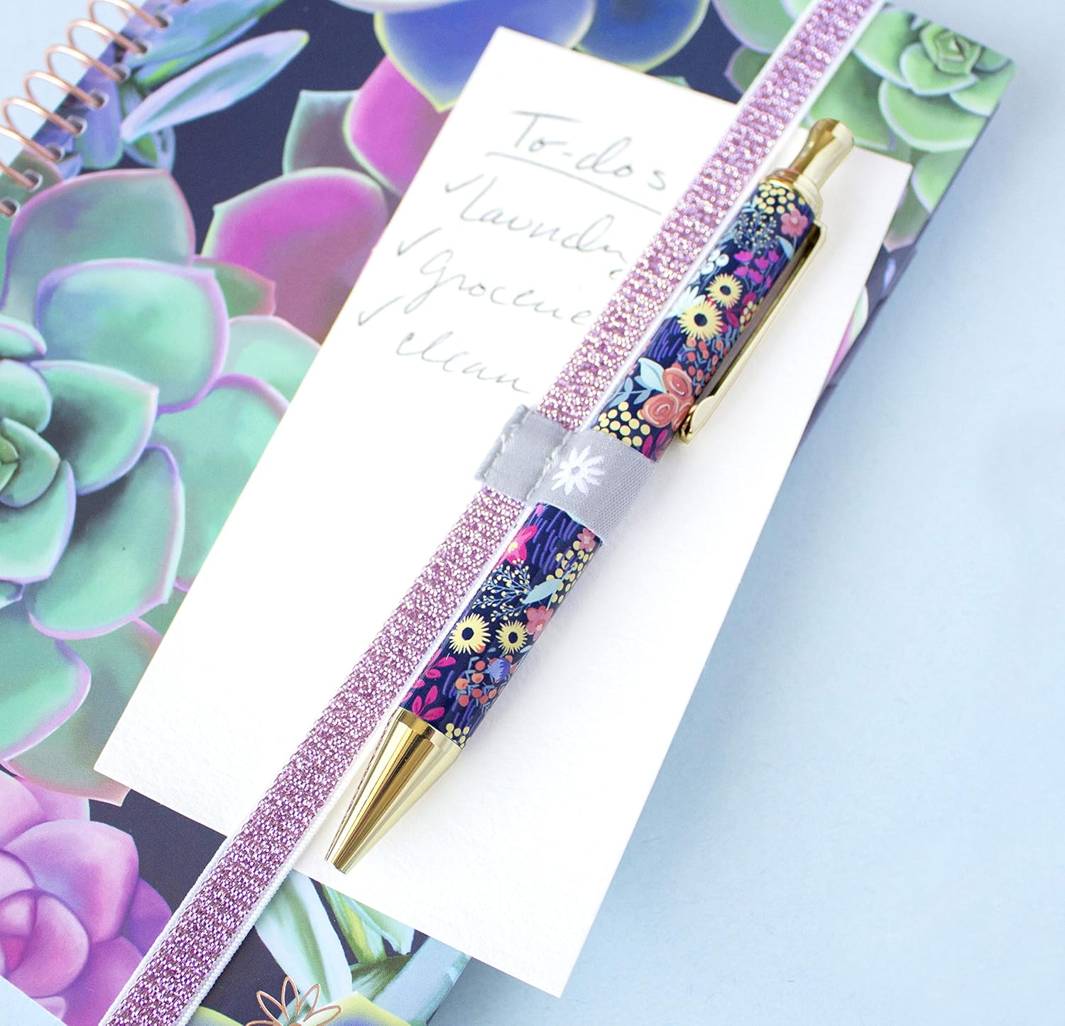 bloom daily planners Elastic Planner Bands with Pen Holder Loop - Set of 3 Stretchy Closure Bands/Bookmarks for Planners, Journals, Notebooks & More - Metallic