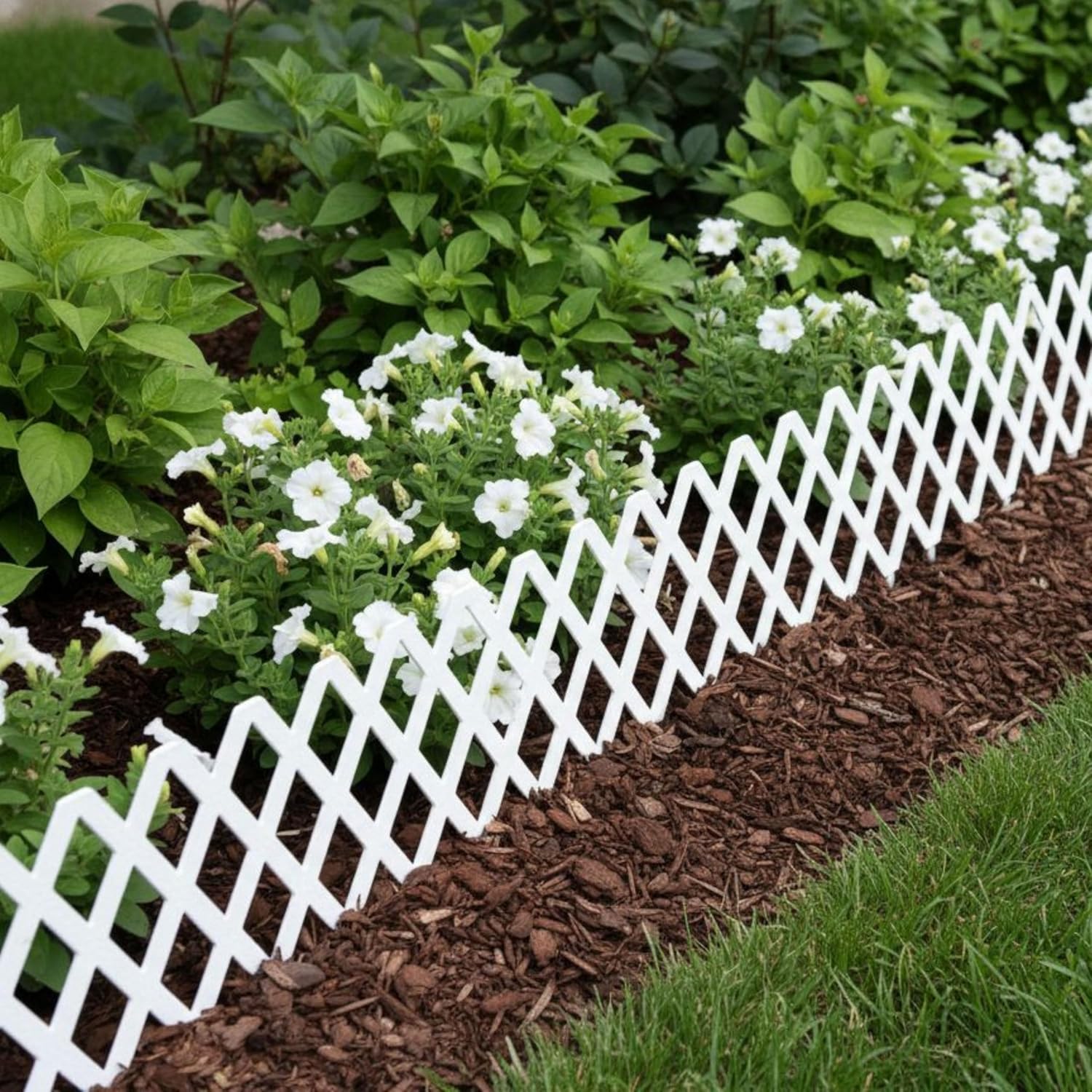 LaLaGreen Bundle- 5 Pack, 11.2 Inch White Metal Pot + 10 Pack, 8.5 Inch White Plastic Garden Fence Modern Decorative Hanging Rail Fence Yard Patio Lawn Landscape Edging Decor Outdoor Flower Bed Panels