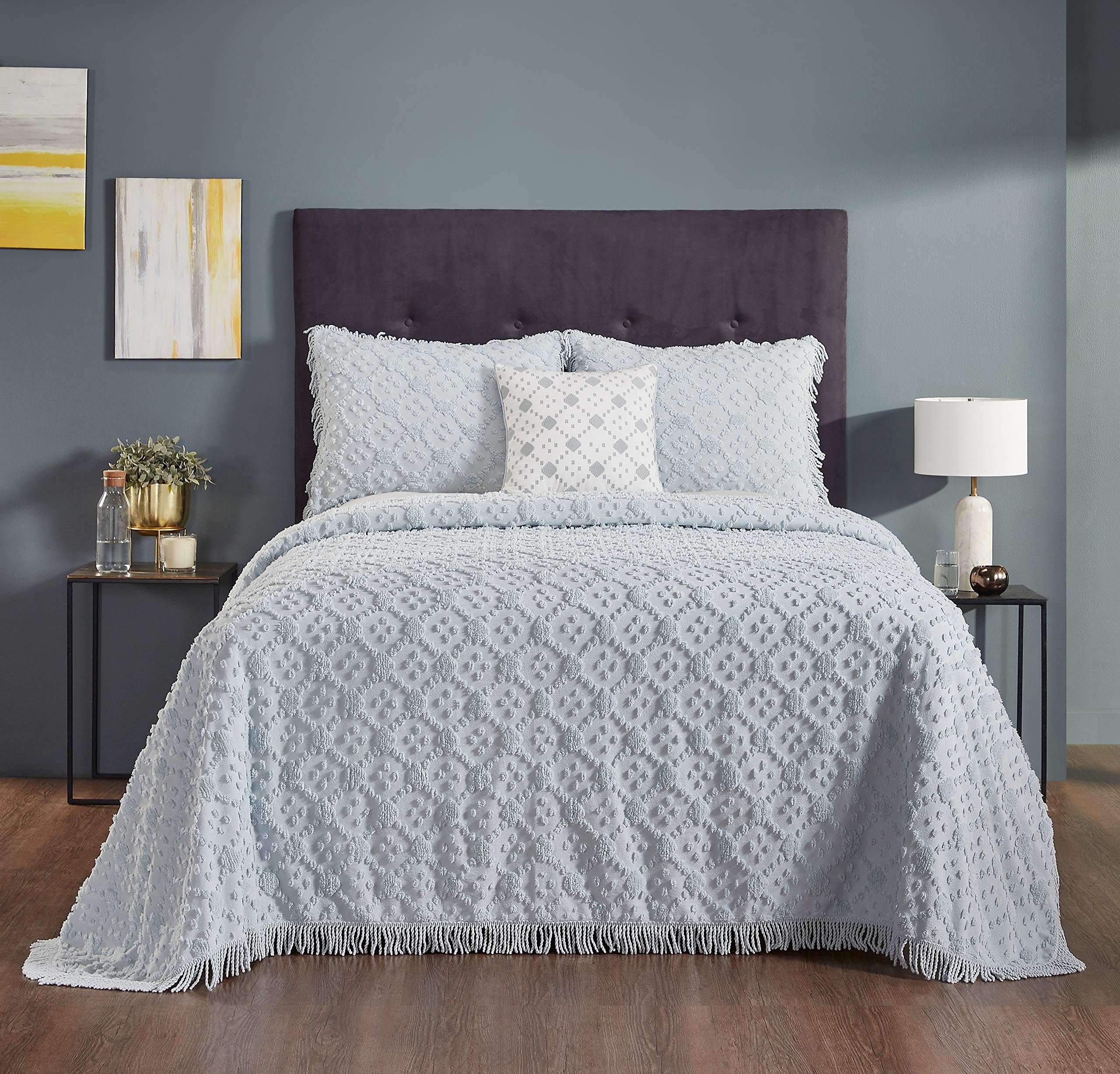 Better TrendsChenille Charleston Bedspreads, 100% Cotton 4-Piece Bedspread Set, King Bedspread Set in Blue - Lightweight Bedspreads, 100% Cotton Tufted Cotton Bedspreads, Cotton Bedspread Set
