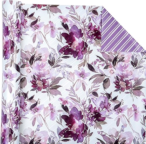 Miniatura 4 de WRAPAHOLIC Papel de regalo reversible, mini rollo, 17 pulgadas x 33 pies, hermoso diseño floral morado para bodas, fiestas, cumpleaños, vacaciones,