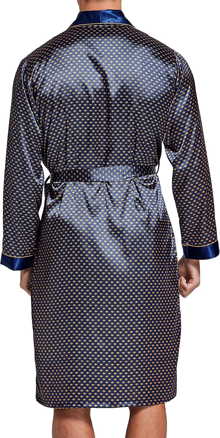 Sanraflic® Mens Satin Robe Lightweight Silk Long Sleeve Bathrobe with Shorts Set Spa Kimono Sleepwear Nightwear - Image 4