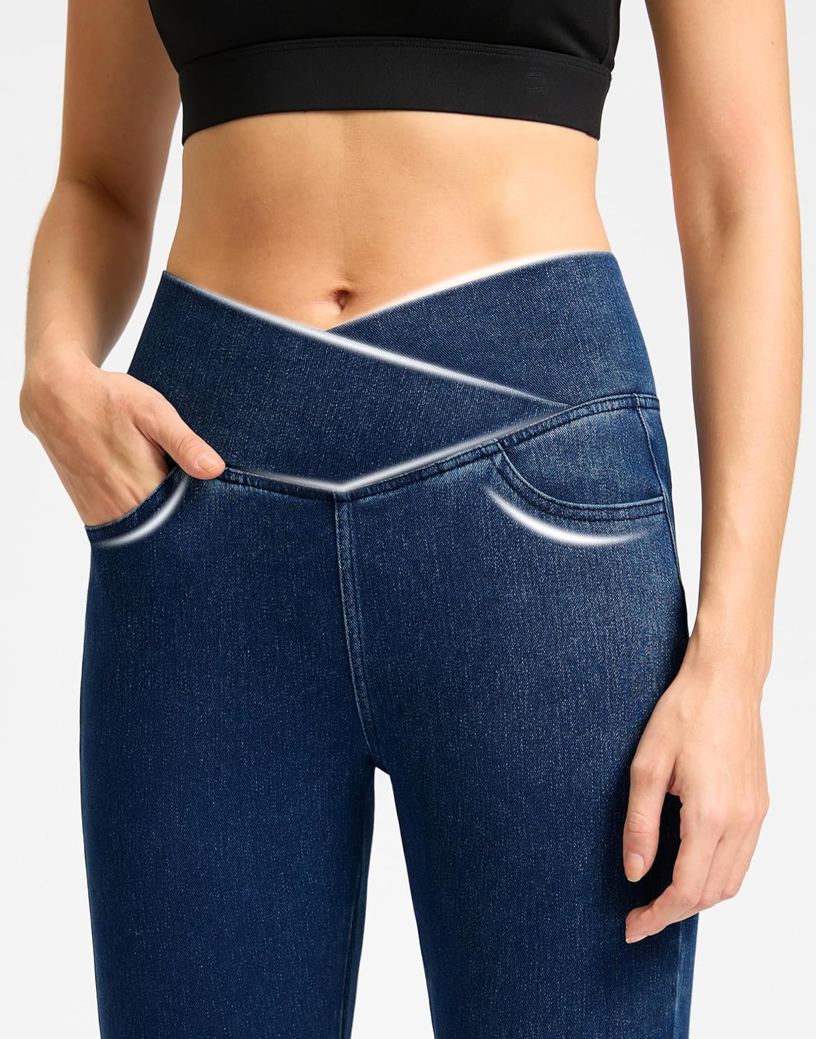 Rammus Pull on Jeggings for Women High Waisted Crossover Stretchy Skinny Jeans Tummy Control Denim Leggings - Image 4