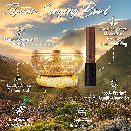 Miniatura 11 de Juego de 2 cuencos tibetanos cantantes, 100% hechos a mano en Nepal, juego de meditación de cuencos con sonido para yoga, curación de chakras, Azul