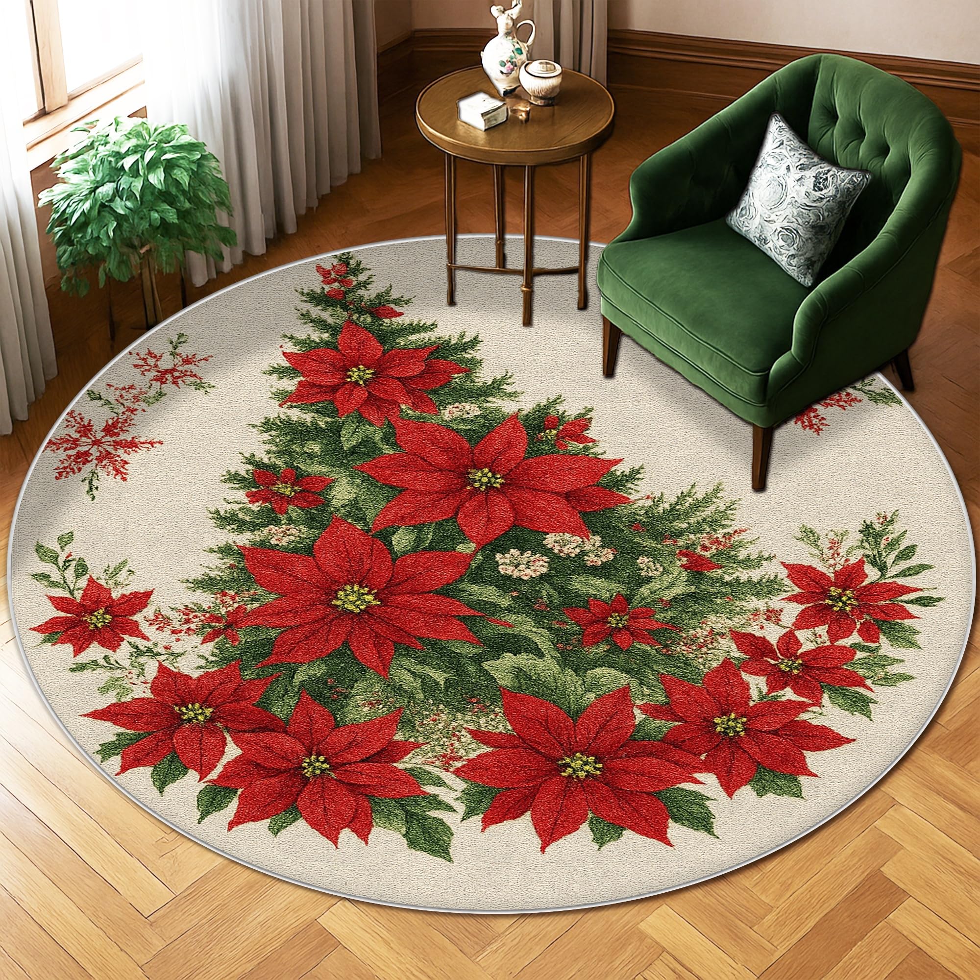 Tapis à poils ras Poinsettia 1,8m rouge anti-poussière pour entrée et couloir