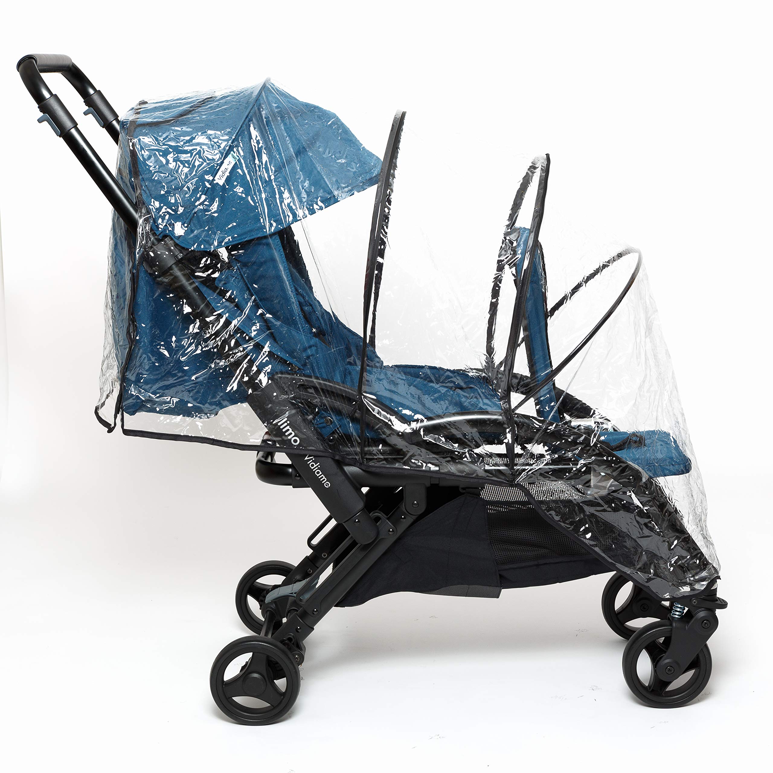 Habillage de Pluie pour Poussette Limo - Arceaux Rigides - Extensible grâce à une Fermeture Éclair pour une Utilisation Simple ou Double - Plastique Transparent + Coutures Noires
