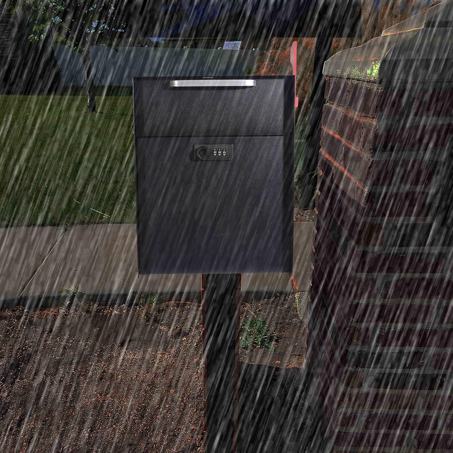 Post Mount Locking Mailbox with Code Lock - Large Capacity Security Password Metal Lock Mailbox - Waterproof Vertical Drop Mail Box Outdoor