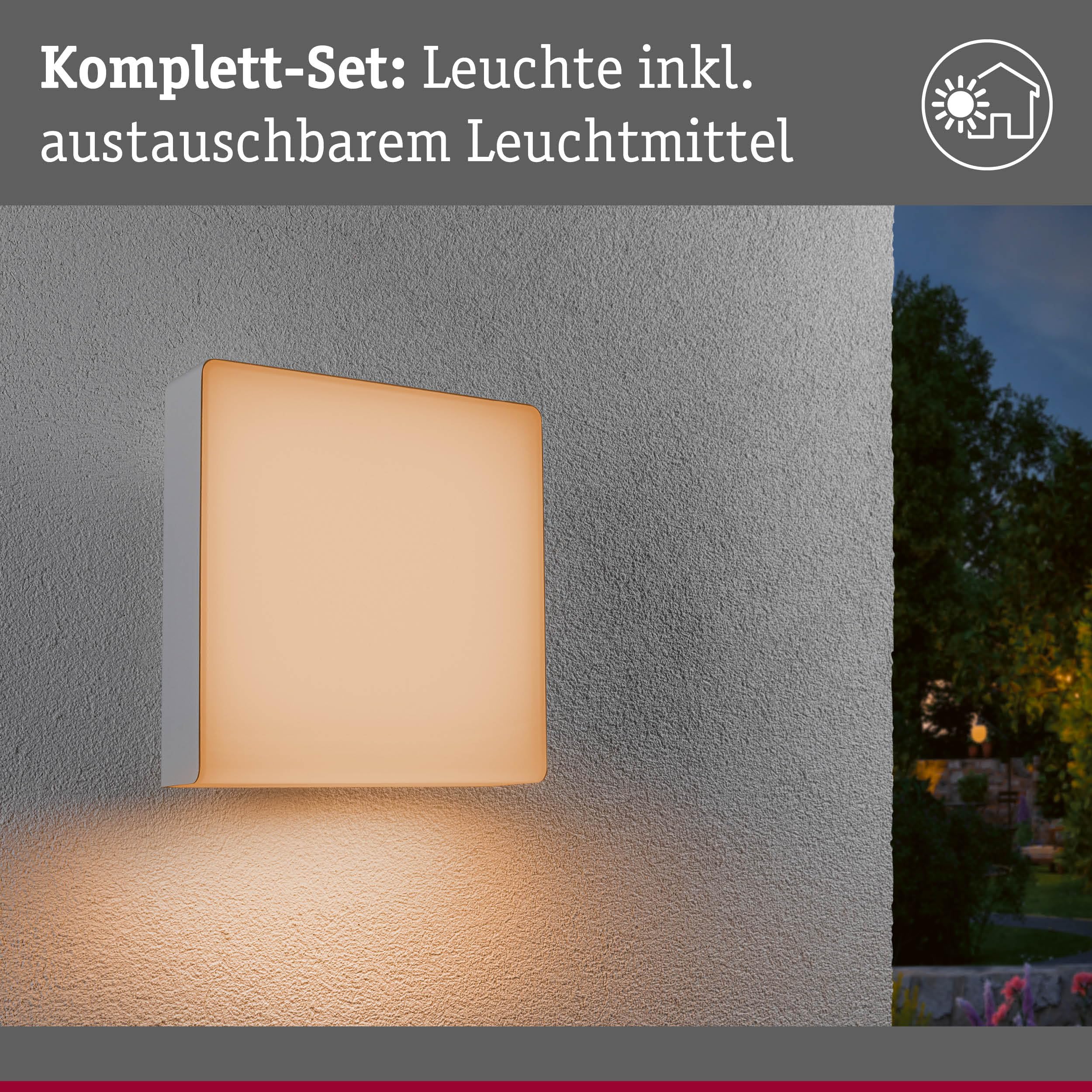 Paulmann LED Außenwandleuchte Smart Home Zigbee 3.0 Azalena Dämmerungsgesteuerter Bewegungsmelder (HF) insektenfreundlich IP44 250x250mm Tunable Warm 8,5W 700lm 230V Weiß Kunststoff, Aluminium 94843