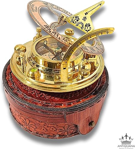 Miniatura 4 de ANTIQUANA Brújula de reloj de sol de latón antiguo y cobre, reloj de reloj de sol en caja regalo reloj de sol barco réplica reloj (BS1)