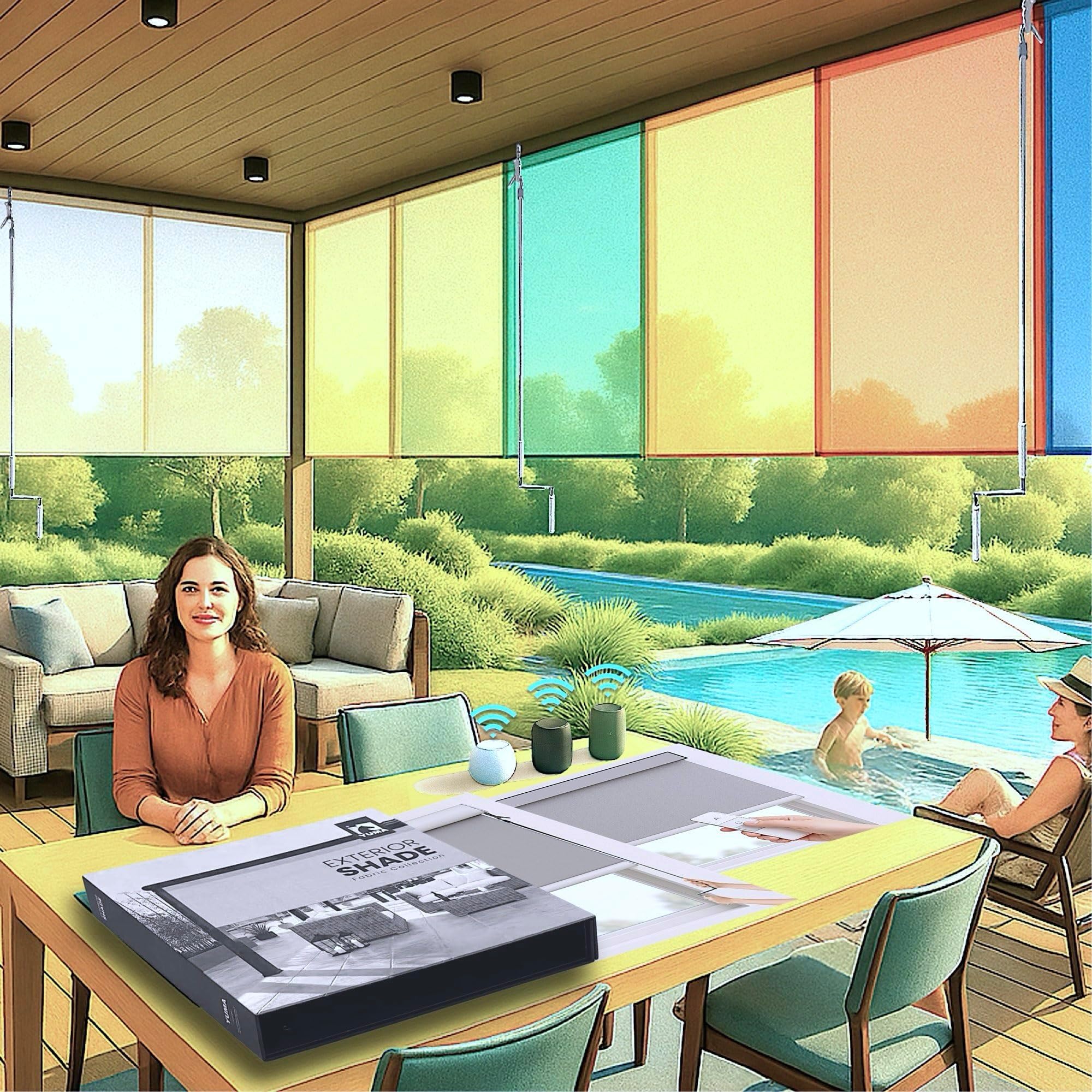 HIALDUO Customized Roller Shade Blinds, Manual Crank or Motorized, Made in USA, (Outdoor Design Fabric)