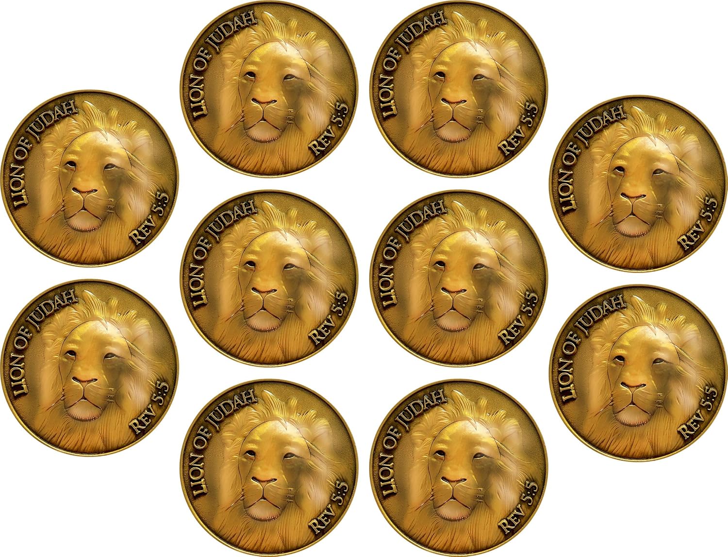 Lion of Judah Coin, Bulk Pack of 3, Man of God, Be Strong and Courageous, Antique Gold-Color Plated, Challenge Coin, Joshua 1:9