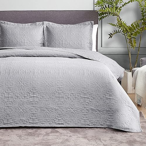 Miniatura 27 de Hansleep - Juego de edredón color teja tamaño King - Edredón de damasco ultrasónico para todas las estaciones, juego de ropa de cama de edredón