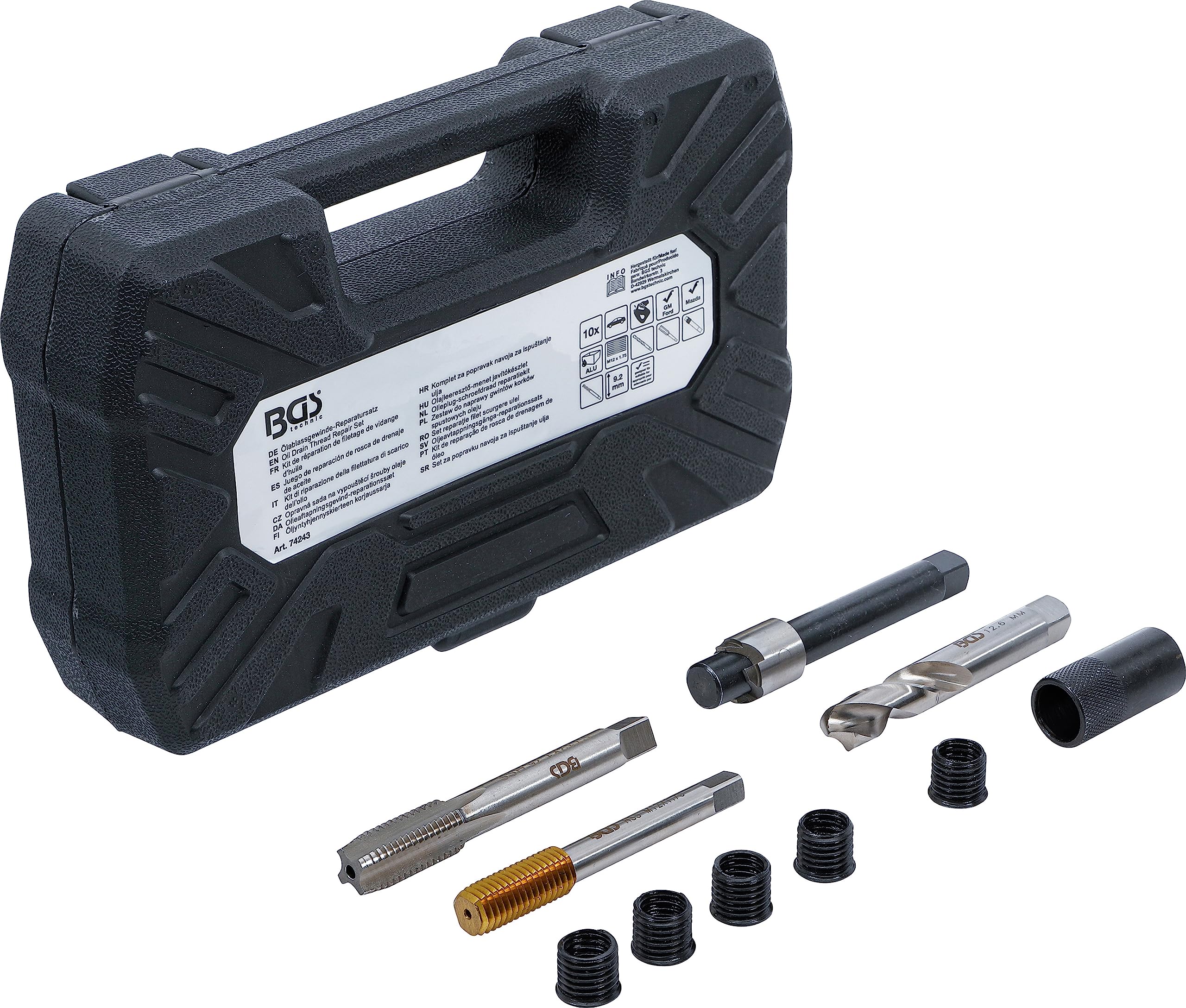 BGS 74243 | Kit di riparazione per filettatura scarico olio | per coppe dell'olio in alluminio | M12 x 1,75 mm