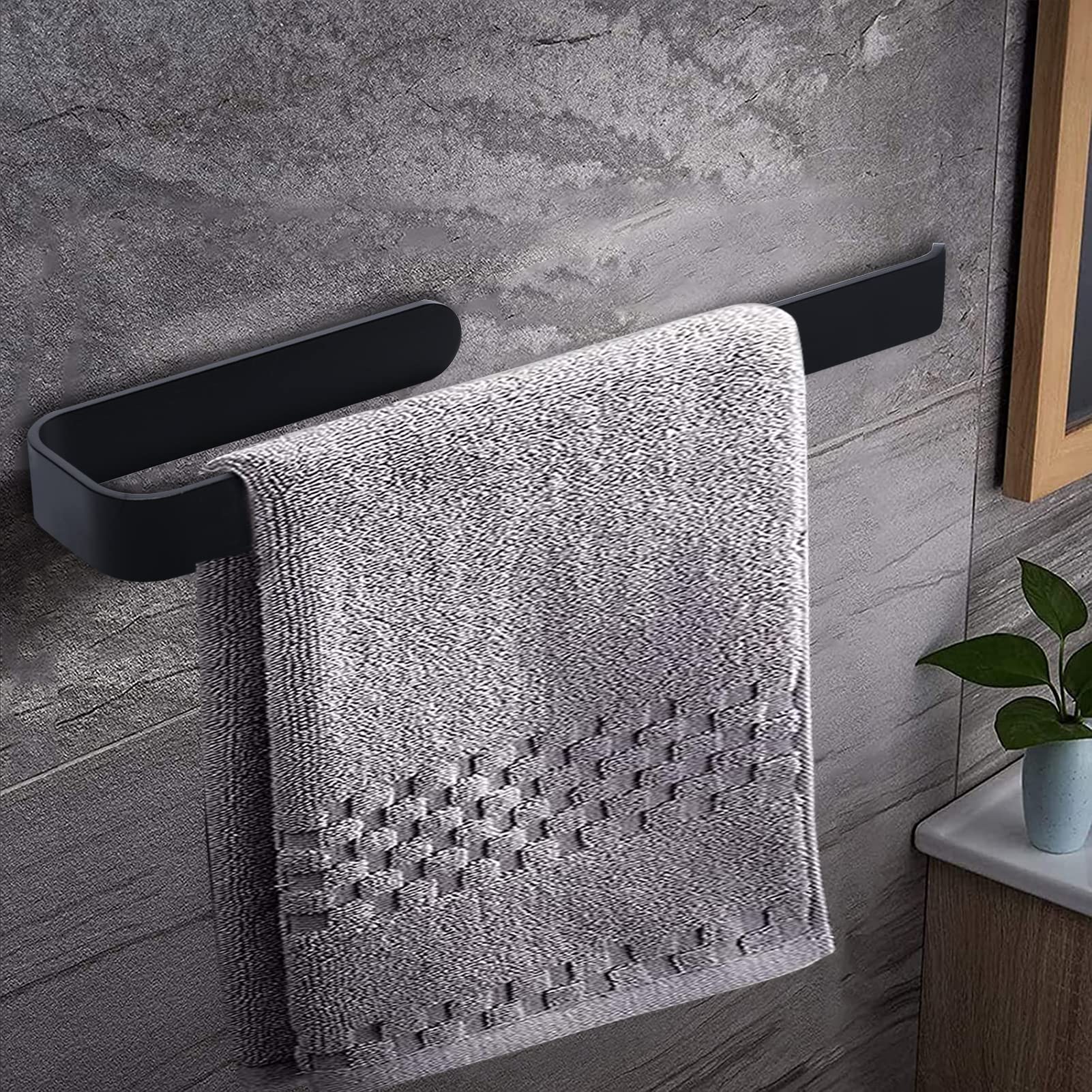 Stainless steel towel rack, The bathroom and kitchen are both used，Hand Towel Holder/Hand Towel Bar - Black Face Towel Holder Self Adhesive Towel Ring for Bathroom, Stainless Steel