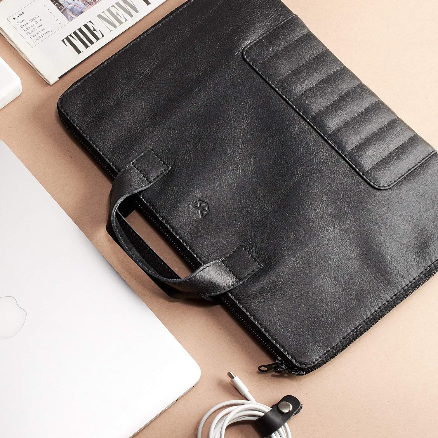 Capra Leather Laptop Tablet Bag Men, Black Document Holder Portfolio, Business Case Folder Organizer, Large Work Folio Sleeve, Workbag Office Organizer. Mens Gifts