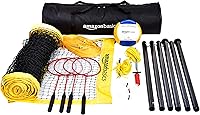 Amazon Basics Portable Outdoor Volleyball & Badminton Set - Complete Combo with Sturdy Poles, Net, Racquets & Bag