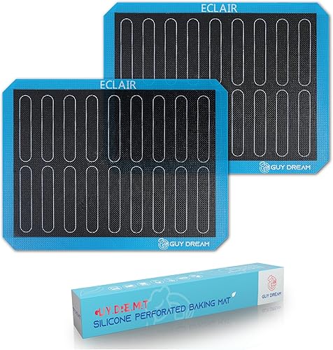 GUY DREAM - Alfombrilla de silicona perforada antiadherente para hornear de 11-45 x 15-34 pulgadas, 2 alfombrillas Eclair para hornear, malla al