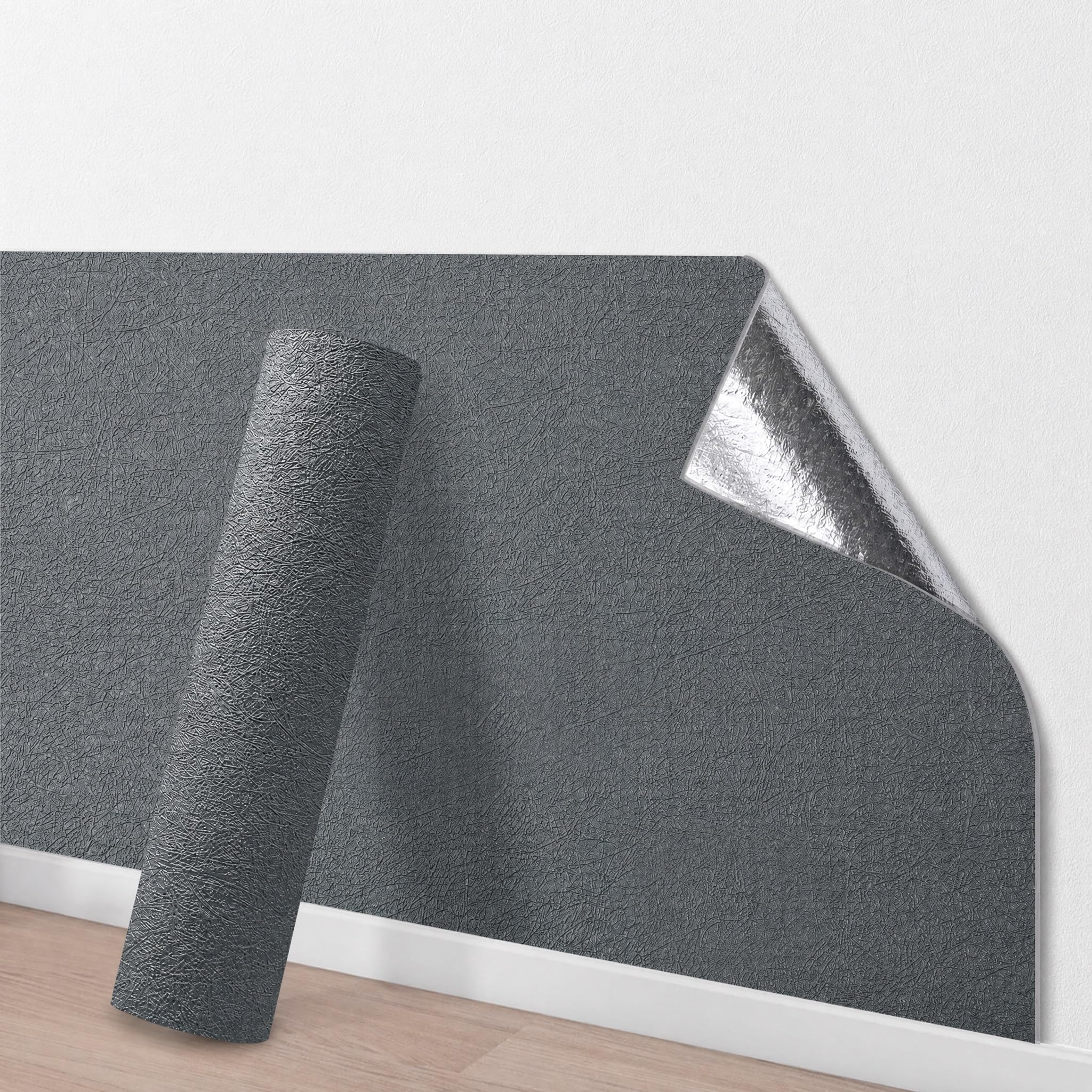 Pamatio Self Adhesive Wallpaper Grey Silk Texture Peel and Stick Wallpaper Silk Embossed Effect 2.8m x 0.5m 3mm Thick Thermal Insulation DIY Sticky Wall Cover for Bedroom Living Room Mould Wall Decor