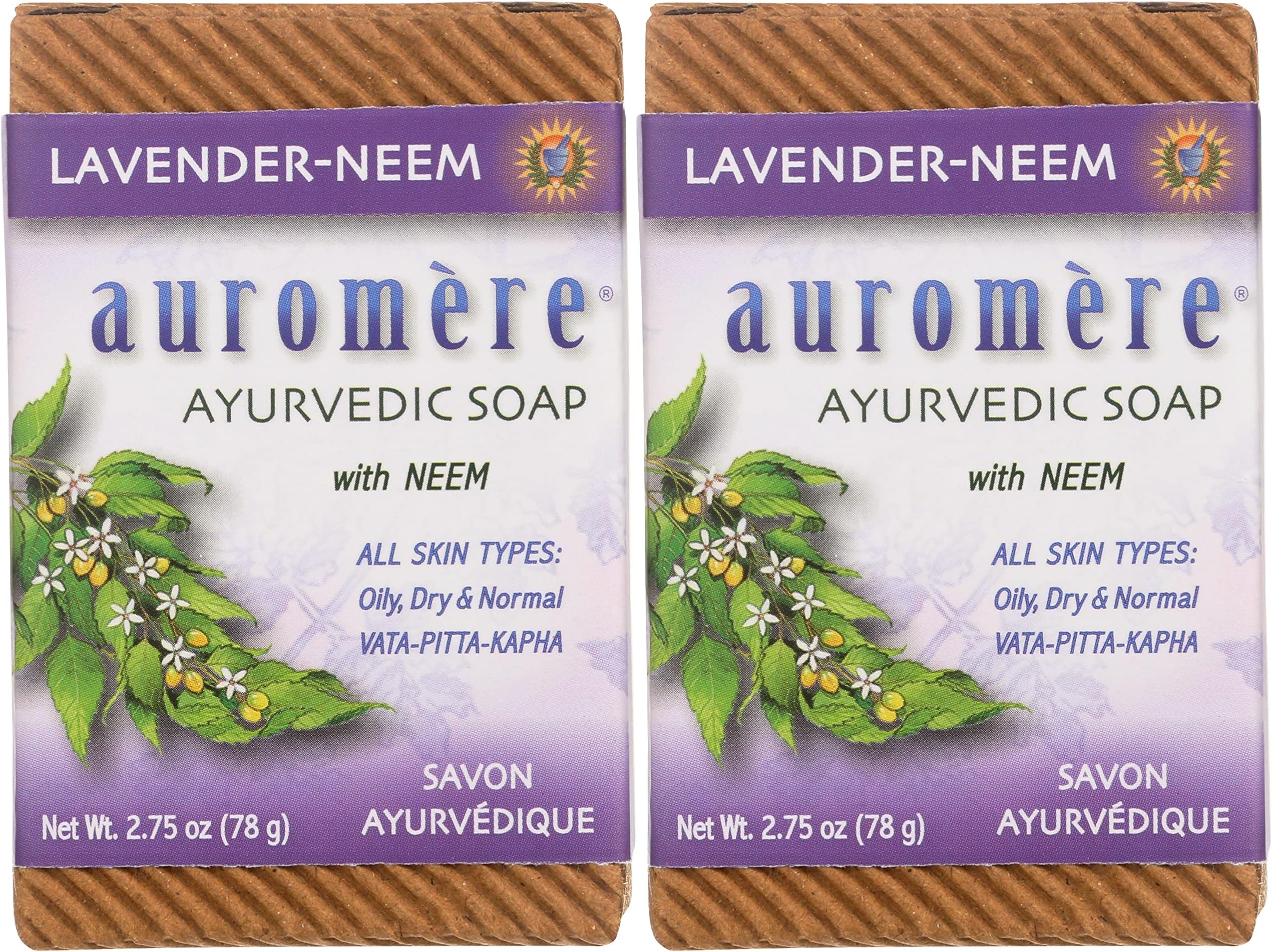 AuromereAyurvedic Bar Soap, Lavender Neem - Eco Friendly, Handmade, Vegan, Cruelty Free, Natural, Non GMO (2.75 oz), 2 pack