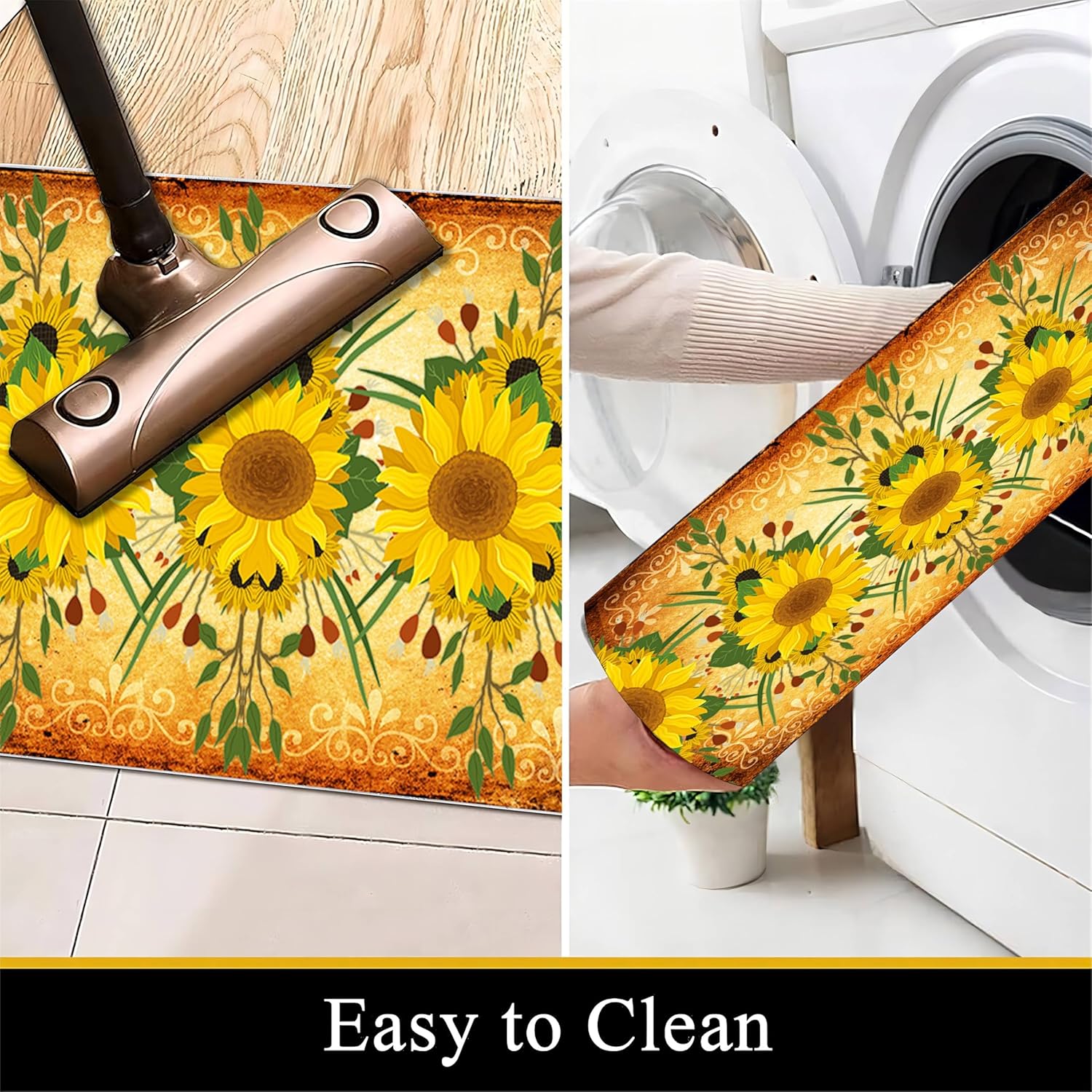 Yellow Sunflower Area Rug,3x5ft Farmhouse Country Floral Rug, Non-Slip Washable Low Pile Soft Indoor Rug for Living Room, Bedroom, Dining Room, Office, Study, Kitchen