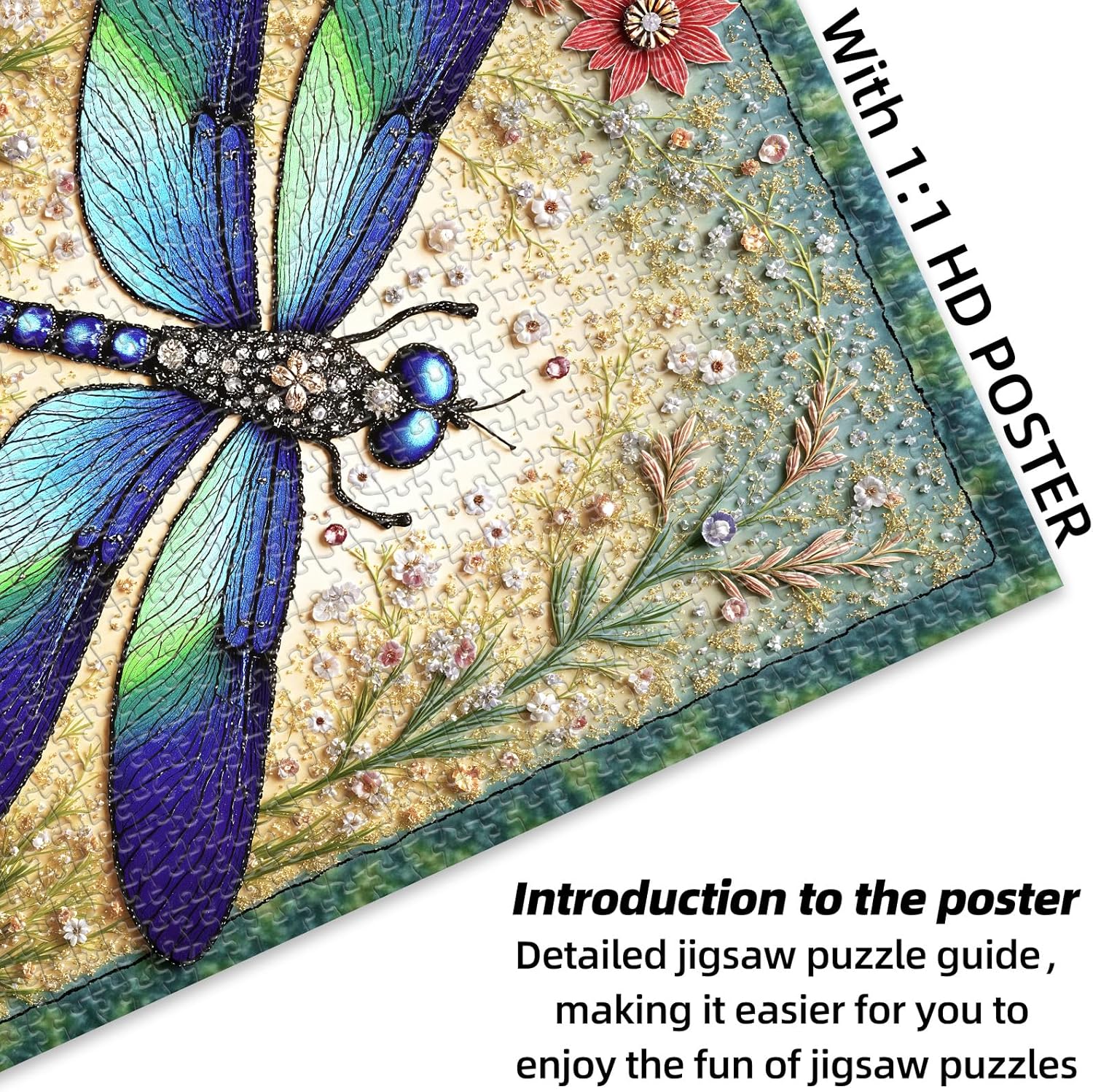 Gem Dragonfly Puzzles for Adults 1000 Pieces, Unique Flower Jigsaw Puzzles 1000 Piece, Difficult Insect Plant Jigsaw Puzzles for Adults, Great Gift for Jigsaw Puzzle Lovers