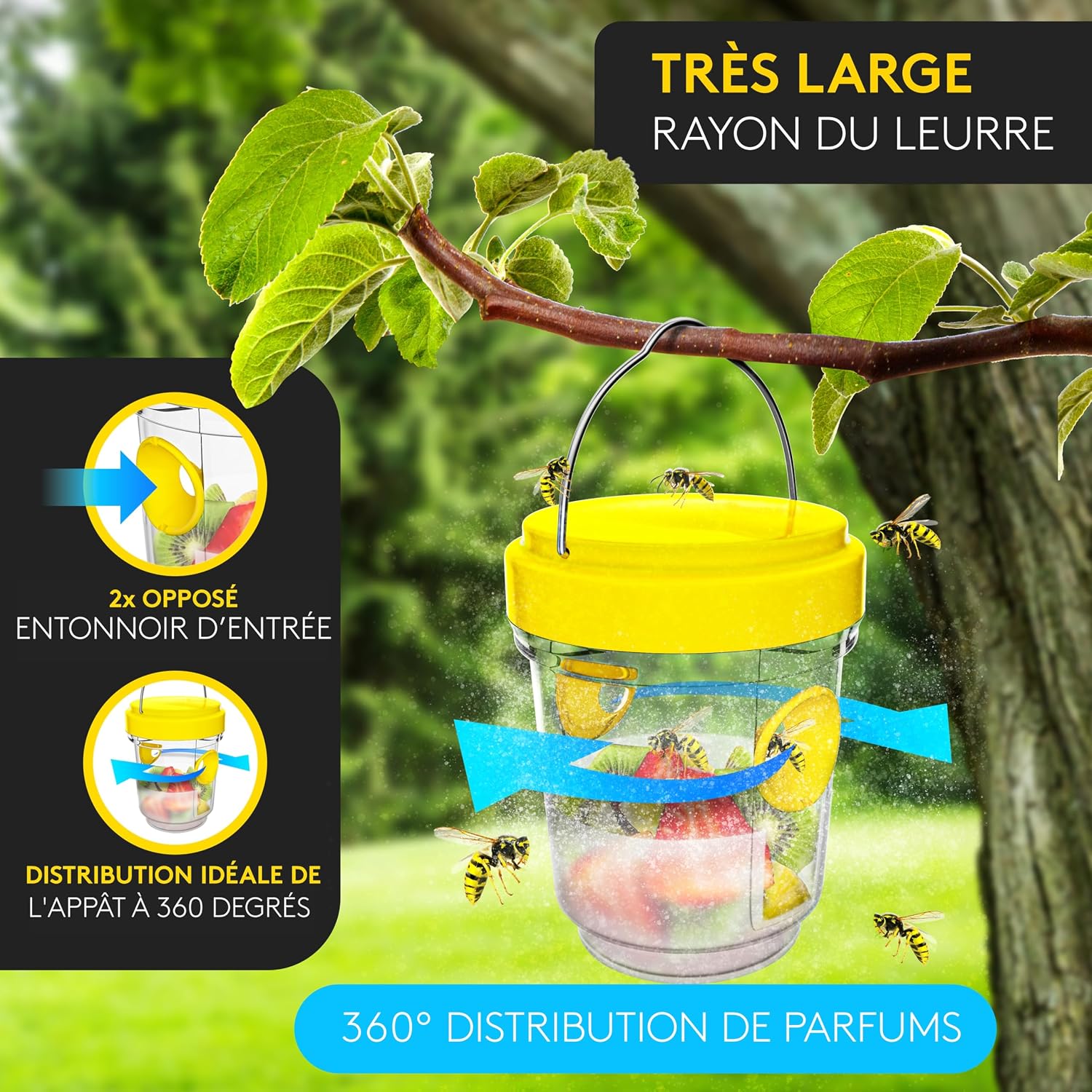 Piège à Guêpes et Frelons x3 – Piège à Guêpes Extérieur Réutilisable – Anti Guêpes et Frelons Asiatique Efficace – Répulsif Guêpes pour Jardin Terrasse Piscine Camping – Non Toxique sans Appât — vue 4