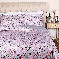 Vista 9 de SUPERIOR Juego de funda de edredón de algodón de 300 hilos con fundas de almohada, duradero y transpirable, lavable a máquina, ropa de cama floral