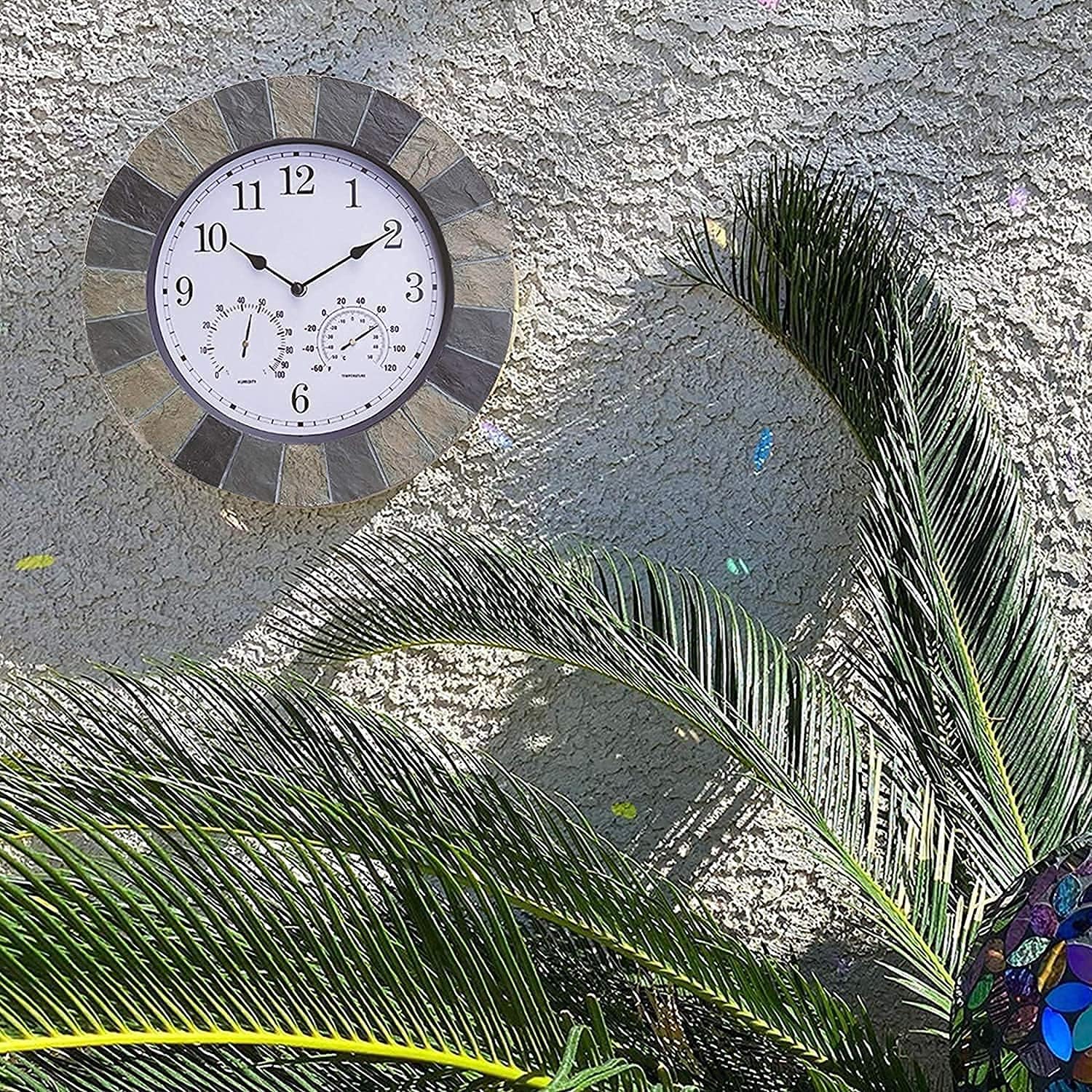 Outdoor Garden Clock 14 Inch Waterproof Wall Clock with Thermometer and Hygrometer European Style Round Resin Garden Wall Clock Indoor Outdoor Decoration