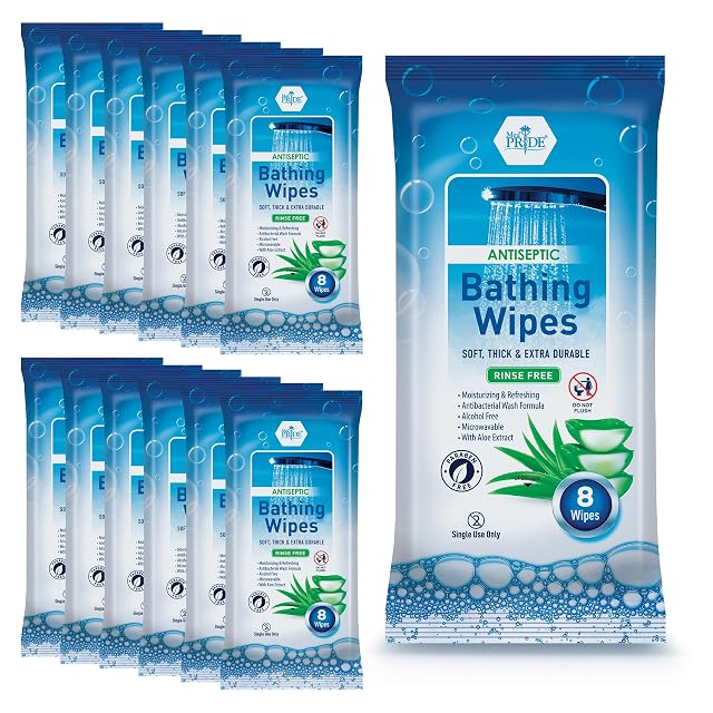 MED PRIDE Hospital Wipes for Bathing Waterless Rinse Free Bath Wipes for Adults Microwavable Soft Thick 12 Packs