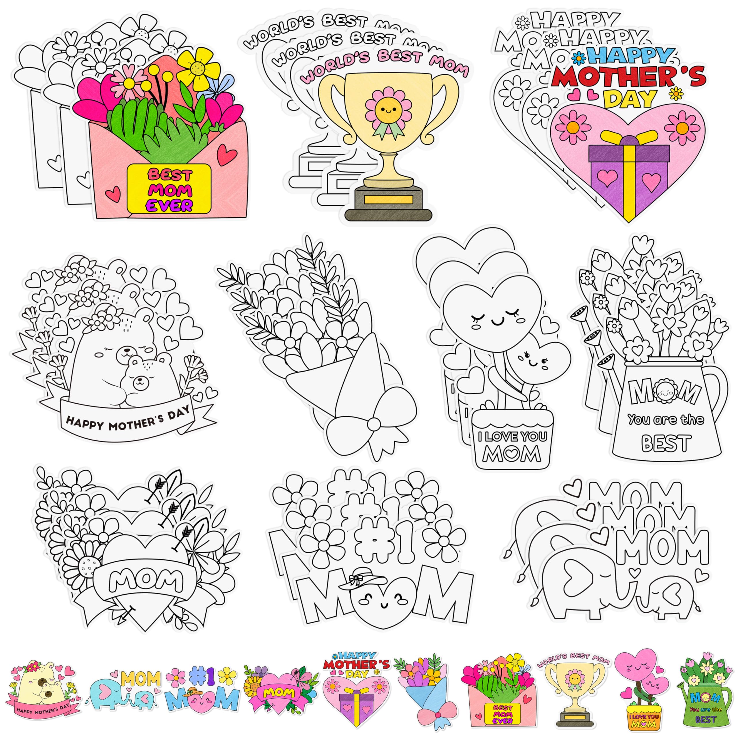 Mother's Day Coloring Arts Crafts Kits - 30Pcs Color Your Own Happy Mother's Day Magnets for Kids DIY Flower Heart Coloring Magnets for Holiday Party Fridge Refrigerator School Activities Decorations