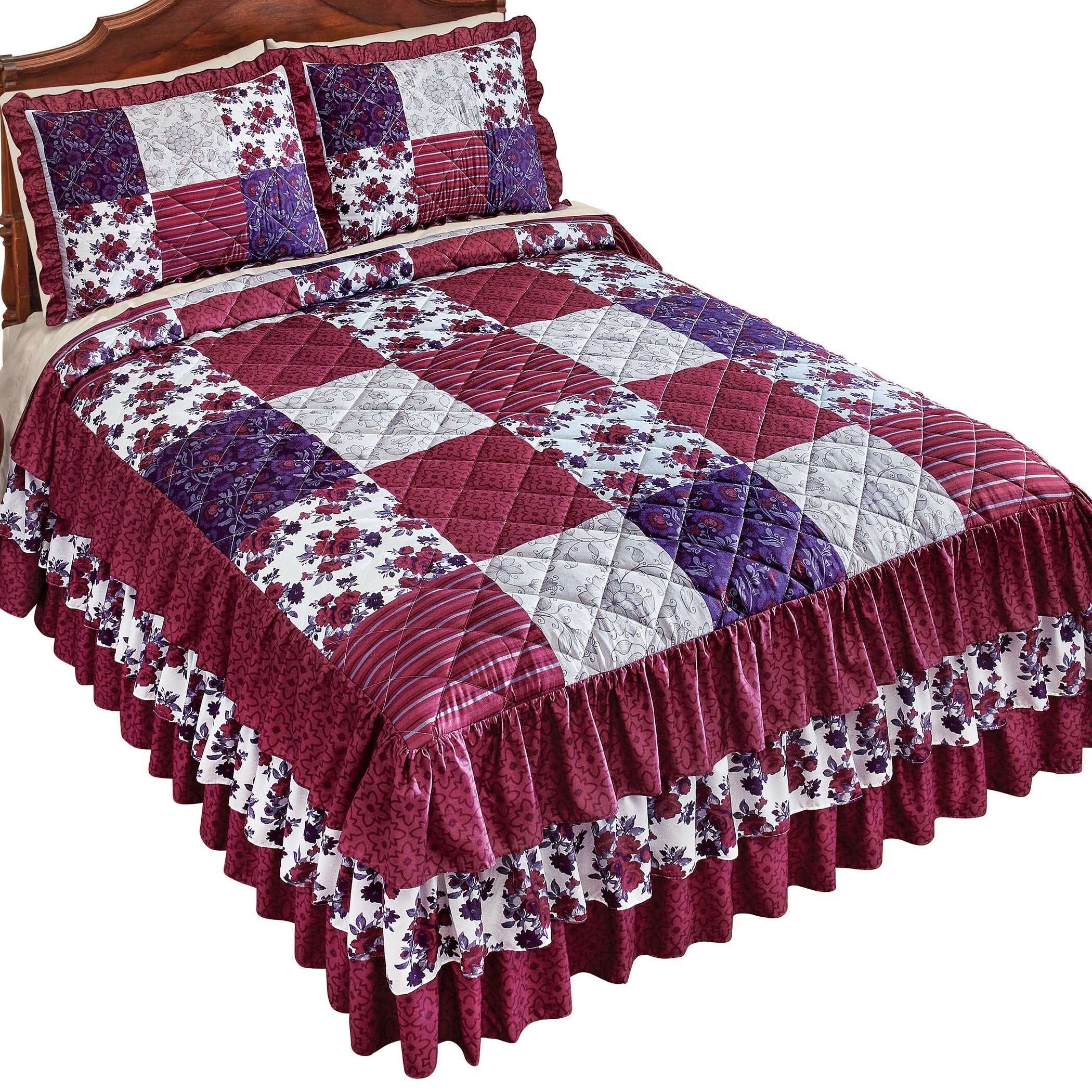 Collections Etc Patchwork Style Quilted and 3-Tier Ruffled Bedspread