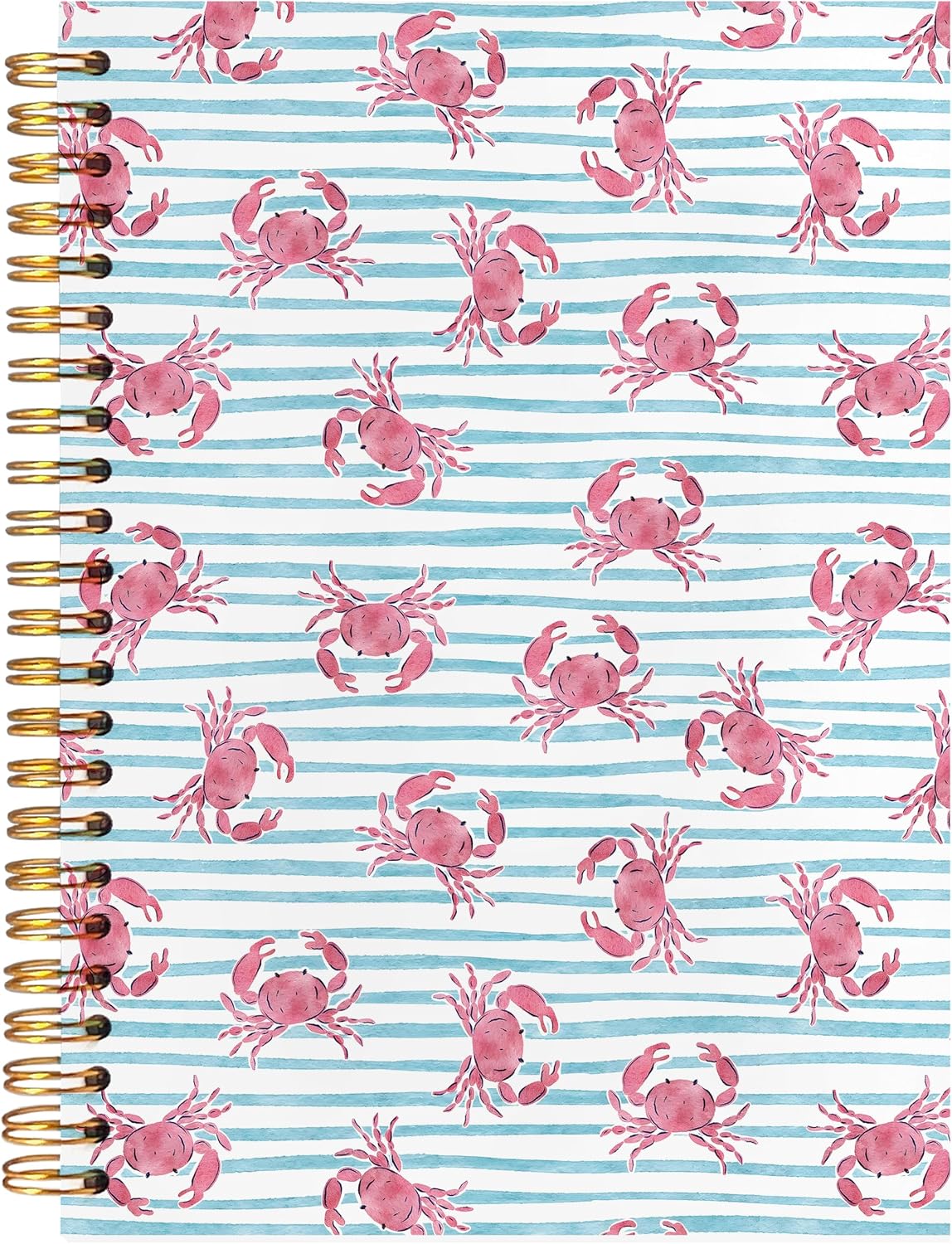 Coastal Beach Crab Notebook, Blue Striped Summer Ocean Beach Crab Gifts Journal Journaling for Women Spiral Notebooks, Nautical Ocean Hardcover Spiral Notebooks, 5.5x8.3 Inch