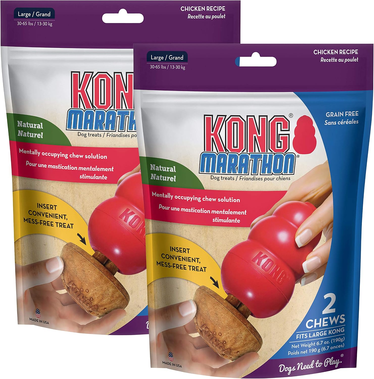 KONG Marathon - Pet Supplies for Training & Playtime - Healthy Dog Treat for KONG Dog Toys - For Medium Dogs - Chicken Flavor - 2 Pack (4 Pieces Total)
