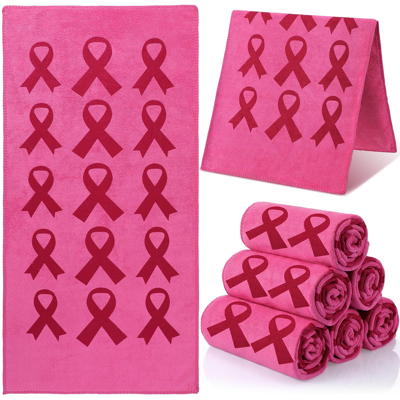 Breast Cancer Awareness Pink Ribbon Towels, 6 Pcs