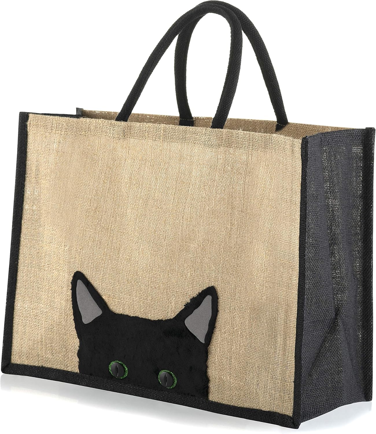 Yellowboots Jute Black Trim Shopping Bag Peek a Boo Cat (Large